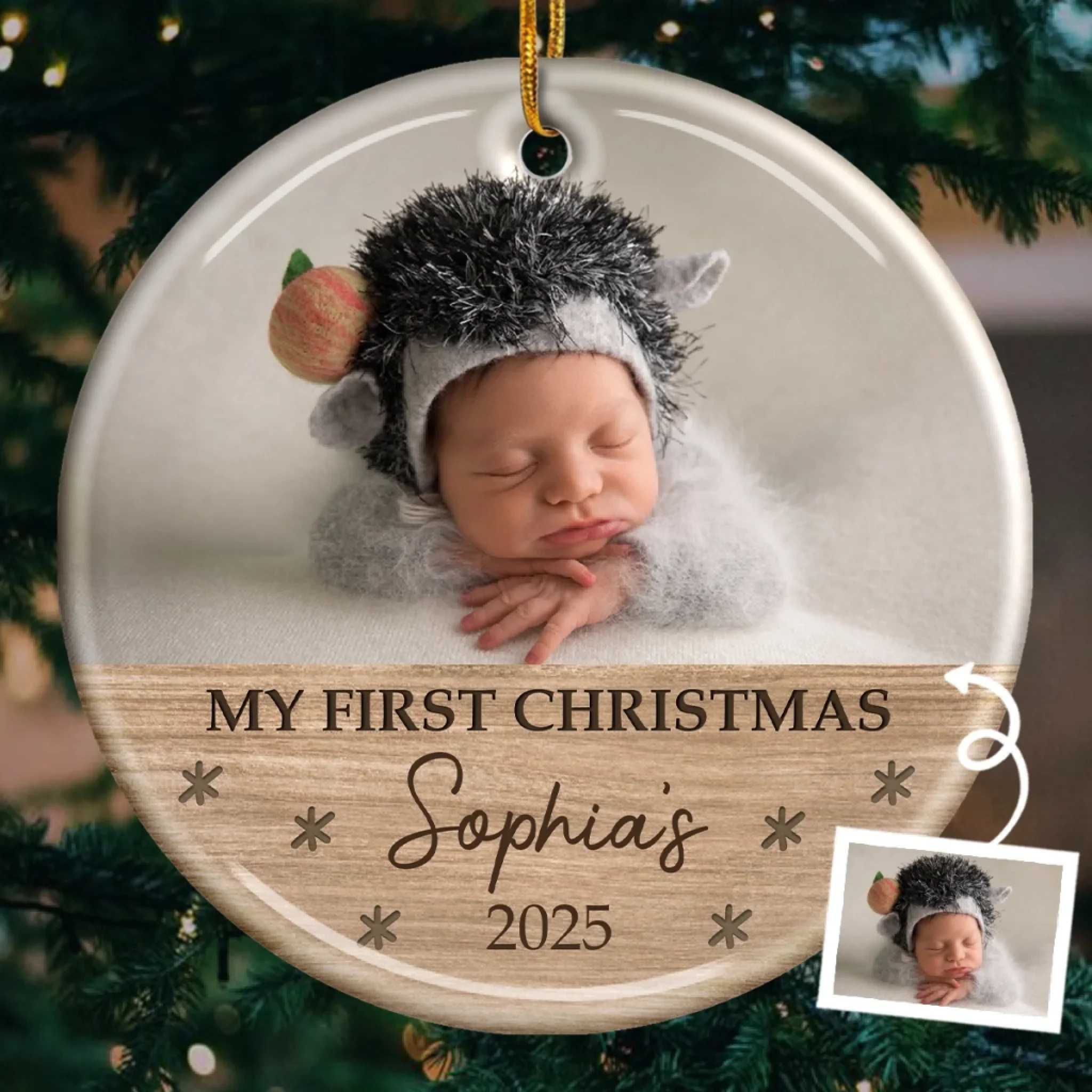 Custom Photo Baby First Christmas Ceramic Ornament - Personalized Christmas Baby Shower, Gifts For New Moms, New Dads, New Parents - Small Hands Big Christmas Magic - Robaser