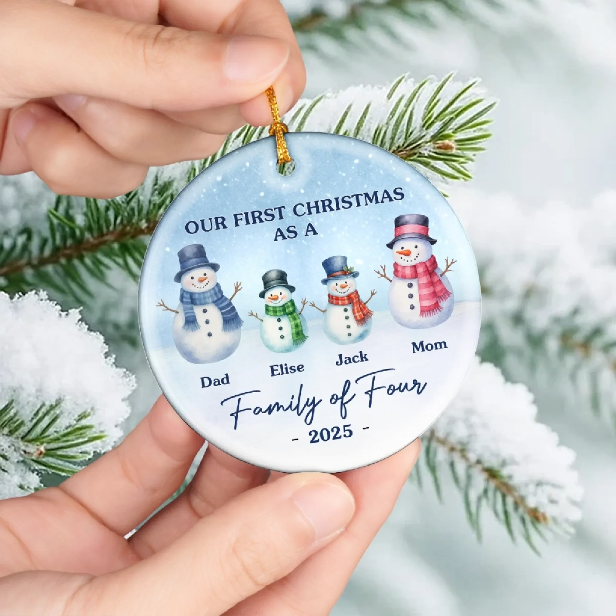 Custom Ceramic Ornament - Personalized Christmas Birthday Gifts For Mom, Dad, Kids - Our Frosty Family - Robaser