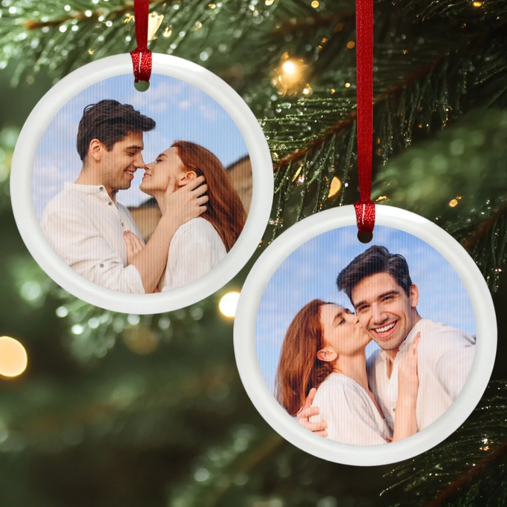 Custom Photo Lenticular Crystal Ornament - Personalized Anniversary Christmas Wedding Gifts For Husband And Wife, Him And Her - Merry & Mine - Robaser