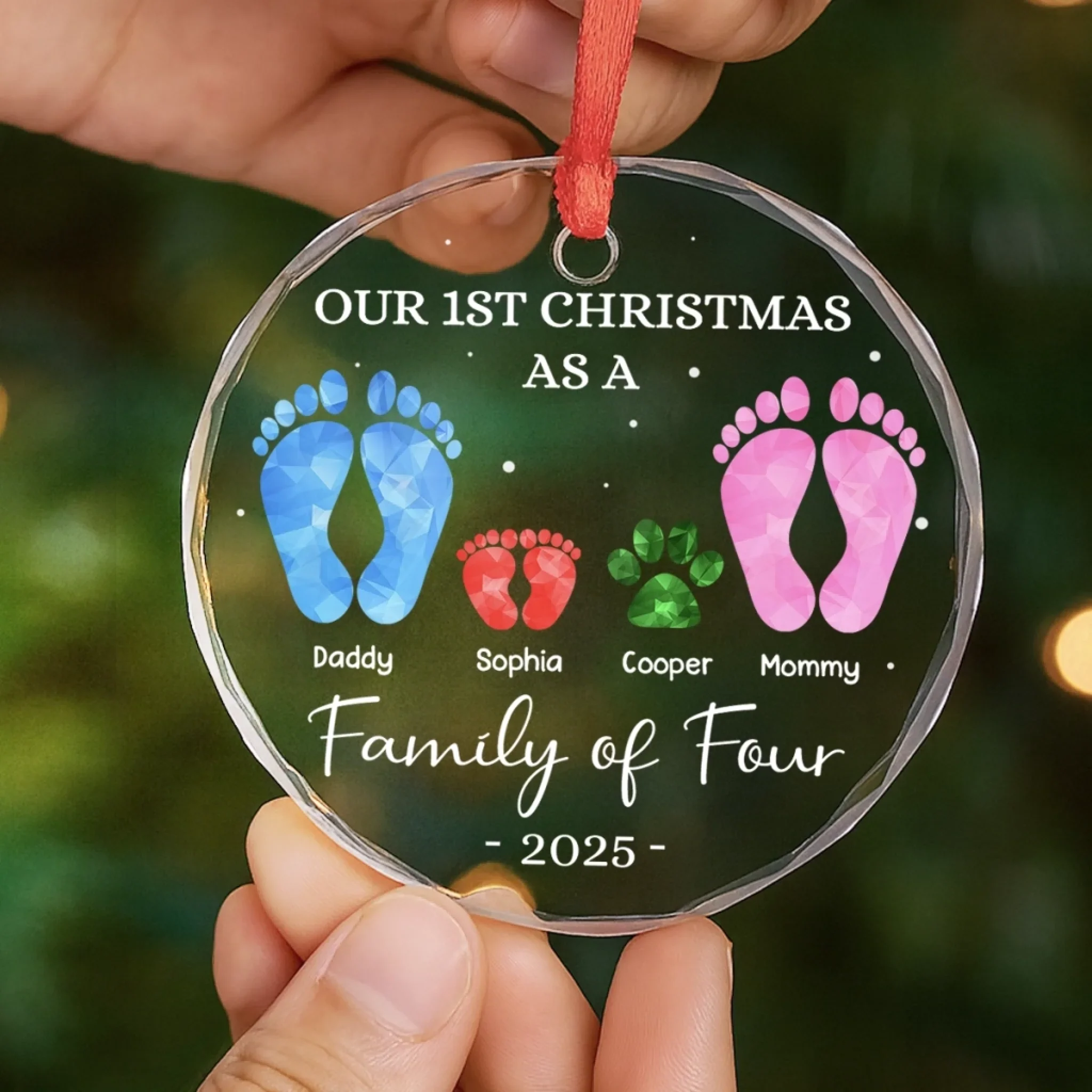Custom Circle Glass Ornament - Personalized Christmas Birthday Gifts For Mom, Dad, Kids - Our First Christmas - Robaser