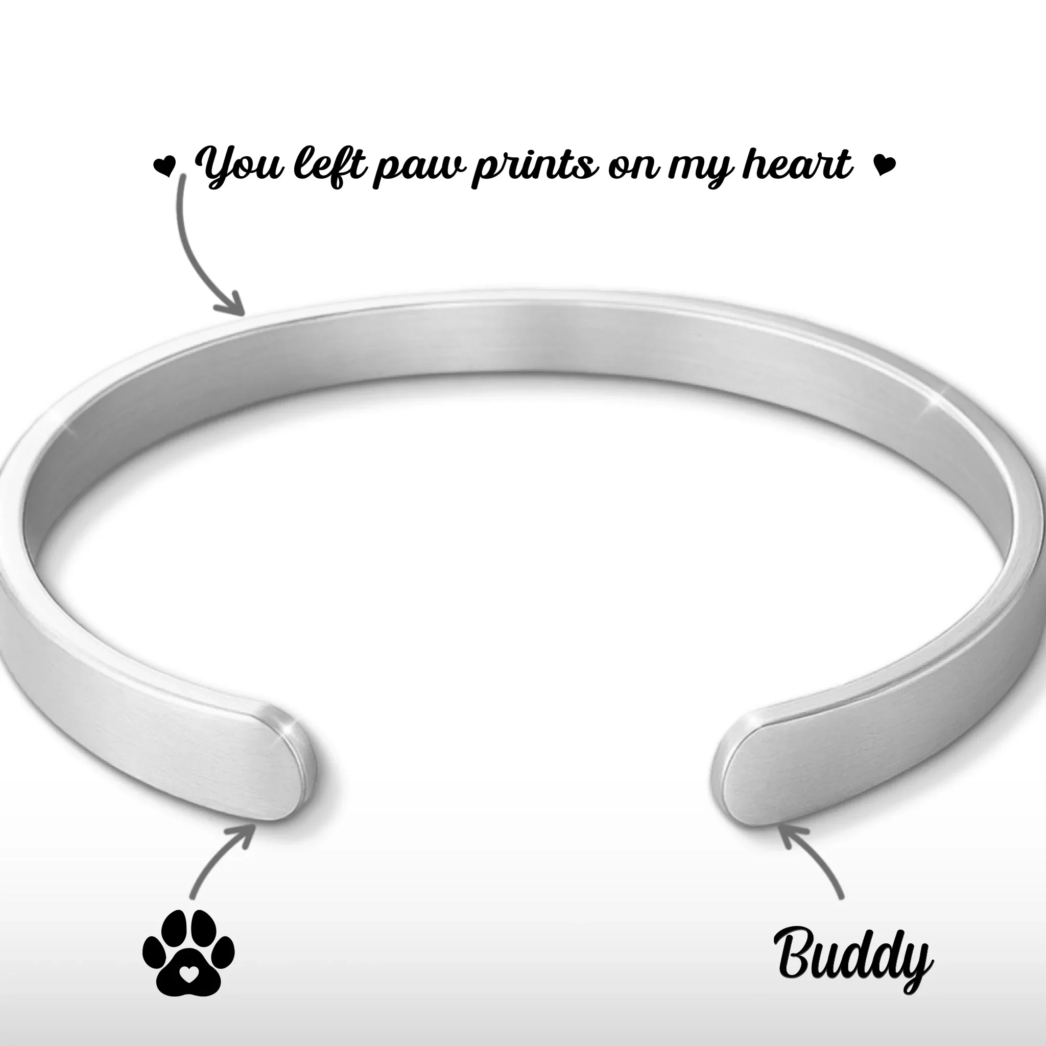 Custom Engraved Stainless Steel Cuff Bracelet - Personalized Pet Memorial Sympathy Gifts For Dogs, Cats - You Left Paw Prints On My Heart - Robaser