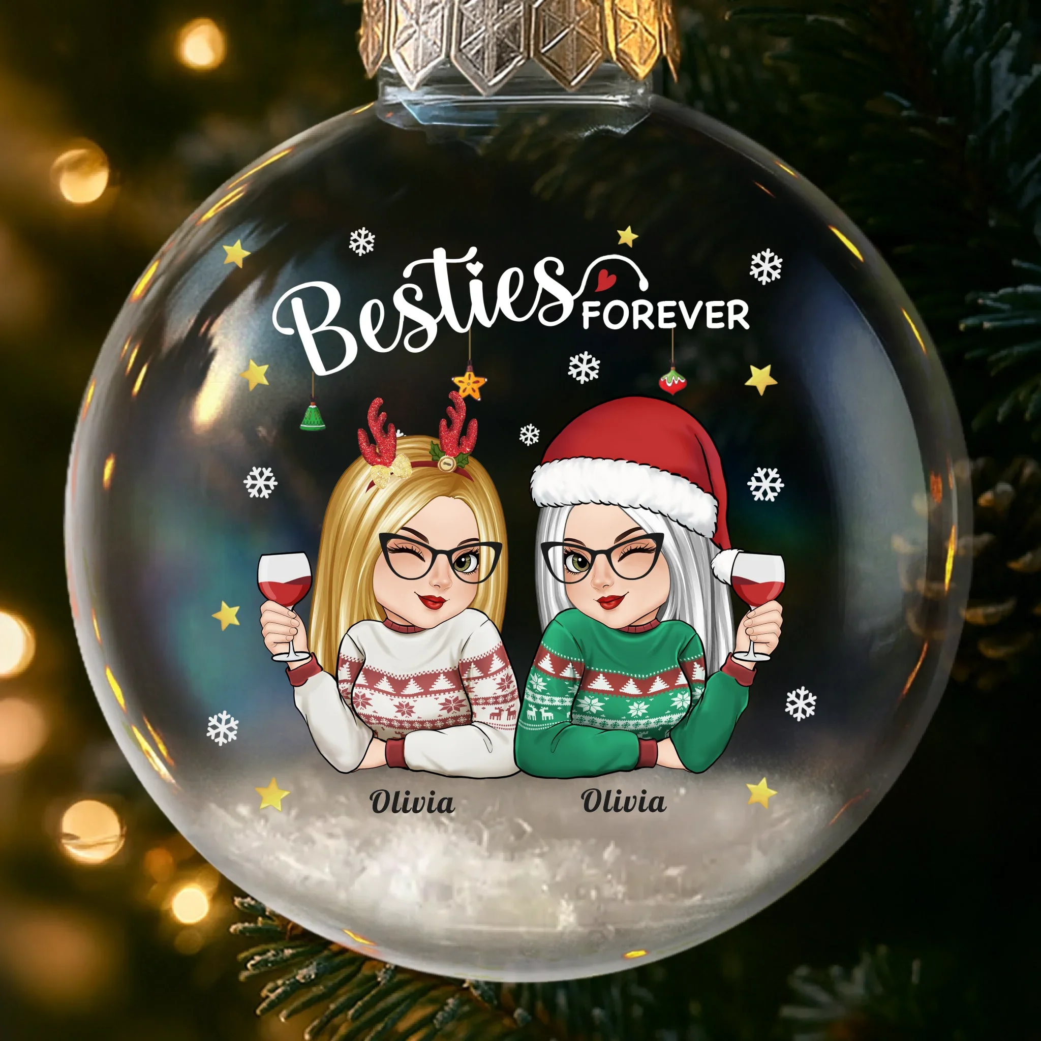 Custom Snow-Filled Ball Ornament - Personalized Christmas Best Friend Birthday Gifts For Women, Besties, Sisters, BFF - Snow Much Fun With Bestie - Robaser