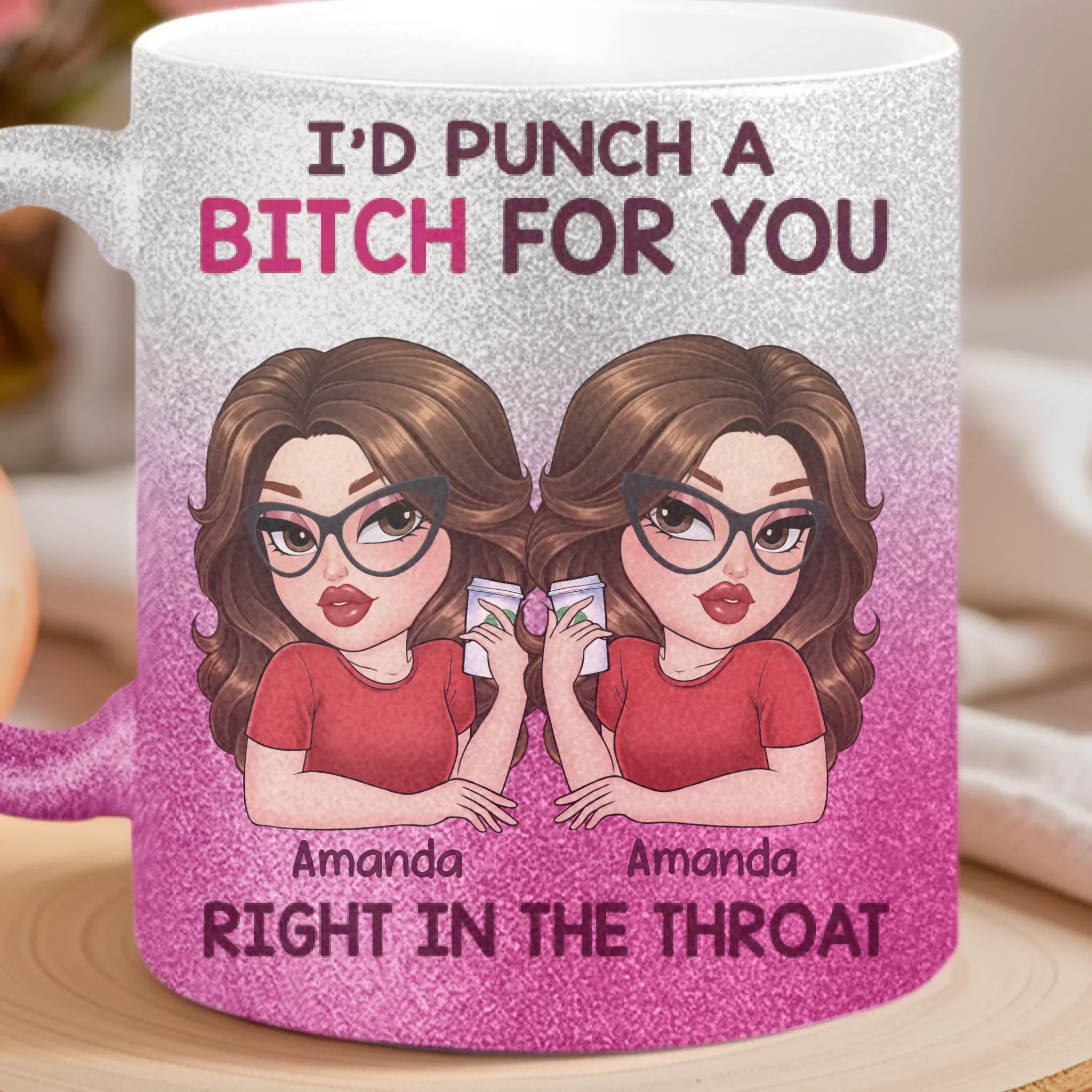 Custom 11OZ Glitter Matte Ceramic Mug - Personalized Best Friend Birthday Gifts For Women, Besties, Sisters, BFF - Besties Bring The Sunshine In - Robaser