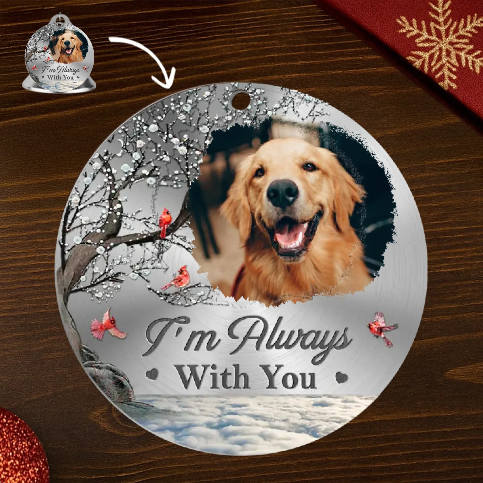 Custom Photo Cardinal Bell Ornament With Charms - Personalized Pet Christmas Memorial Sympathy Gifts For Dogs, Cats - Gentle Friends Never Truly Leave - Robaser