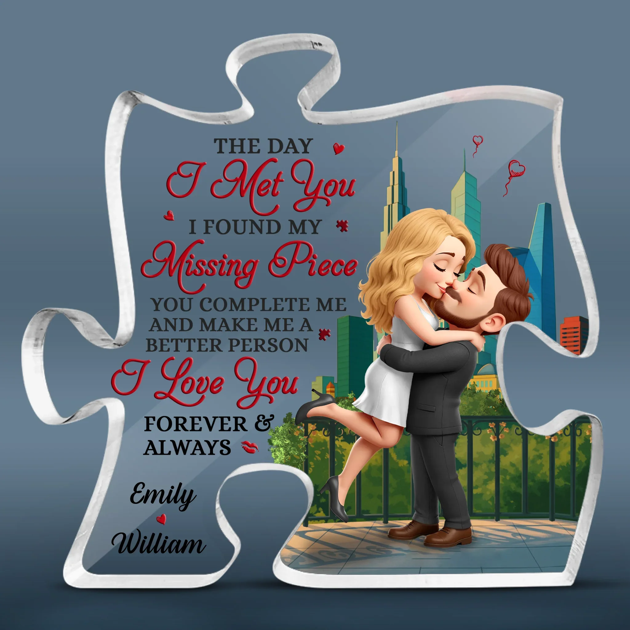 Love Since Day One - Couple Personalized Custom Puzzle Shaped Acrylic Plaque - Gift For Husband Wife, Anniversary - Robaser