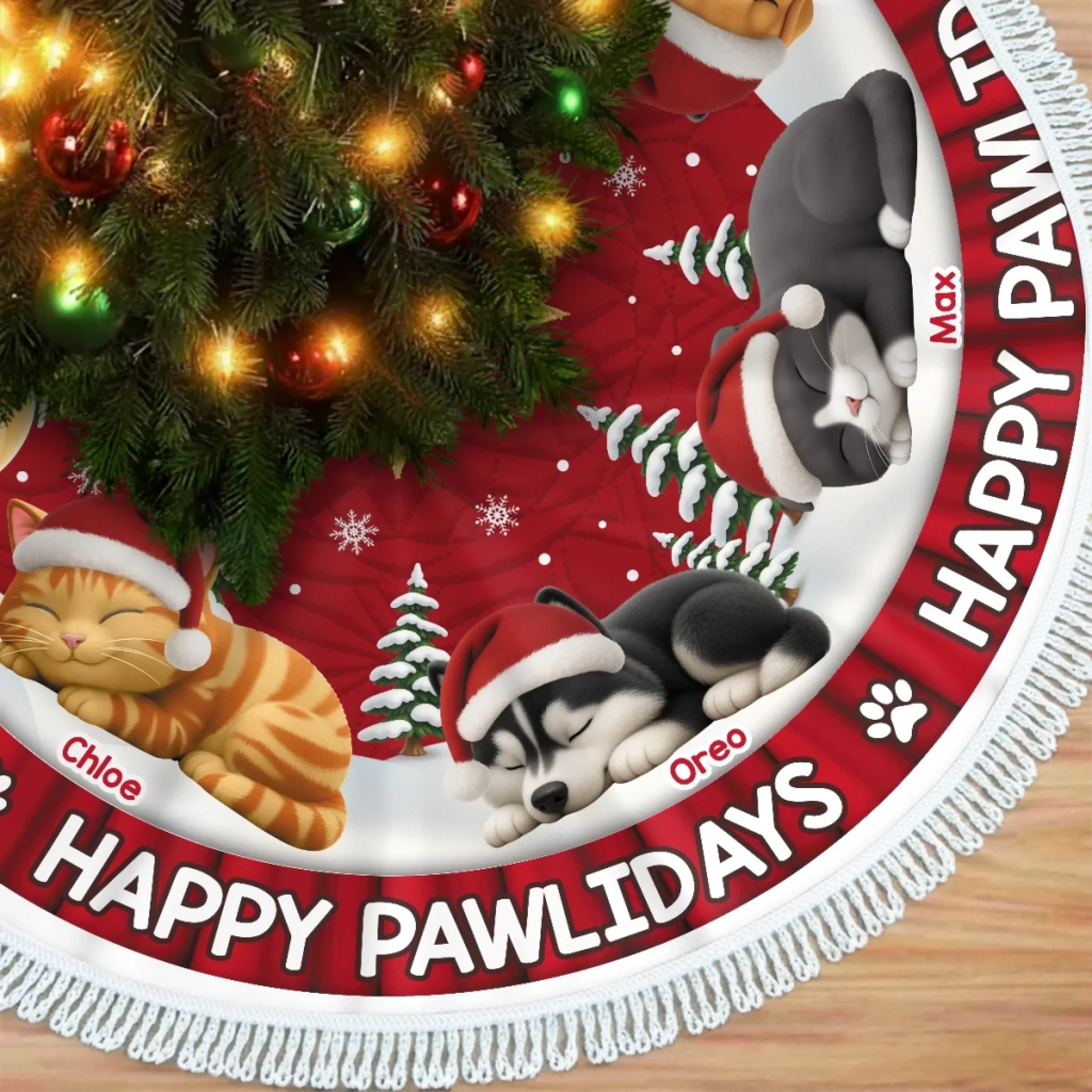 Custom Tree Skirt - Personalized Christmas Birthday Gifts For Dog Cat Lovers, Dog Dad And Mom, Cat Owners - Dreaming Of A Furry Christmas - Robaser