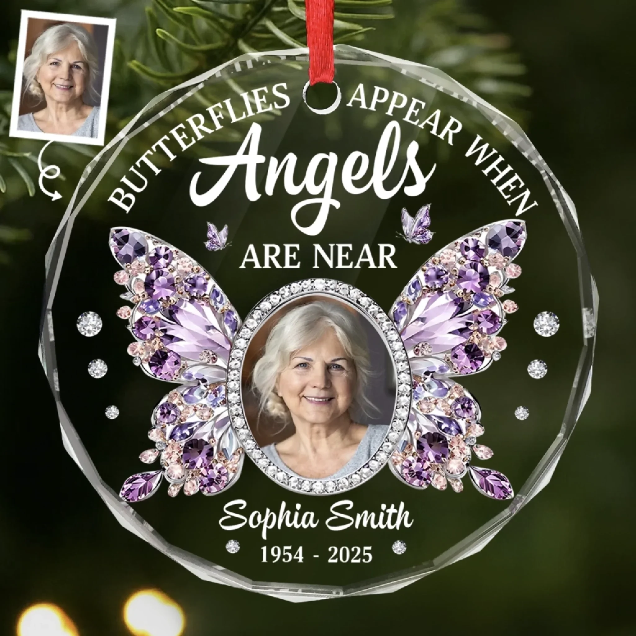 Custom Photo Circle Glass Ornament - Personalized Christmas Memorial Sympathy Gifts For Loss Of Mom, Dad - Always With Us In Spirit - Robaser