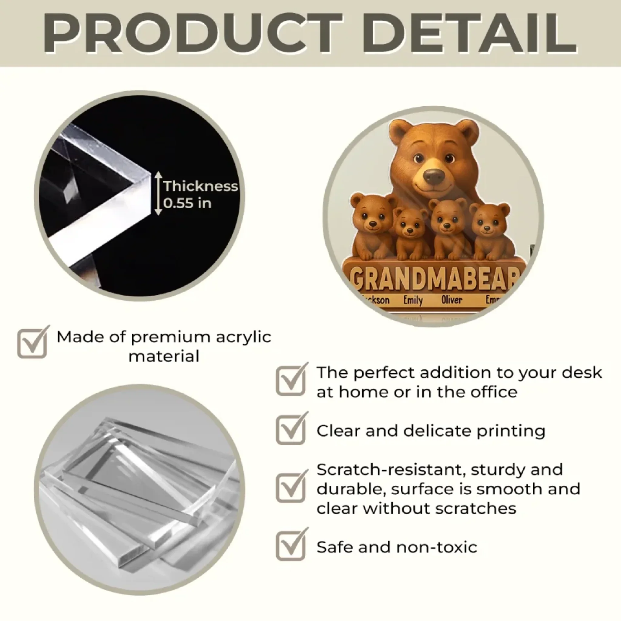 Rooted In Love, Protected Like A Bear - Family Personalized Custom Acrylic Plaque Custom Shape - Mother's Day, Gift For Mom, Grandma - Robaser