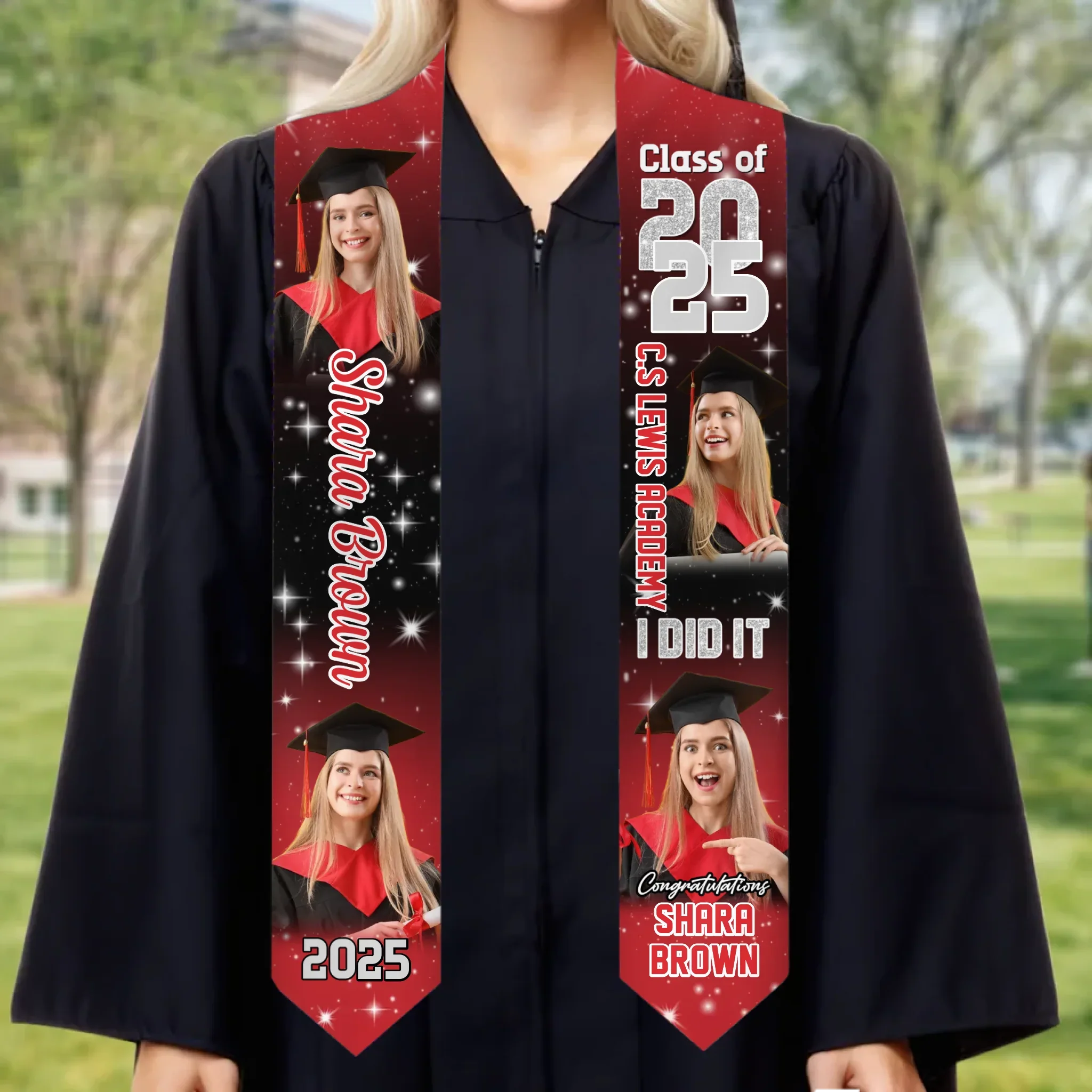 Custom Photo Cheers To The Journey - Family Personalized Custom Triangle Graduation Stole - Graduation Gift For Family Members, Siblings, Brothers, Sisters, Best Friends - Robaser