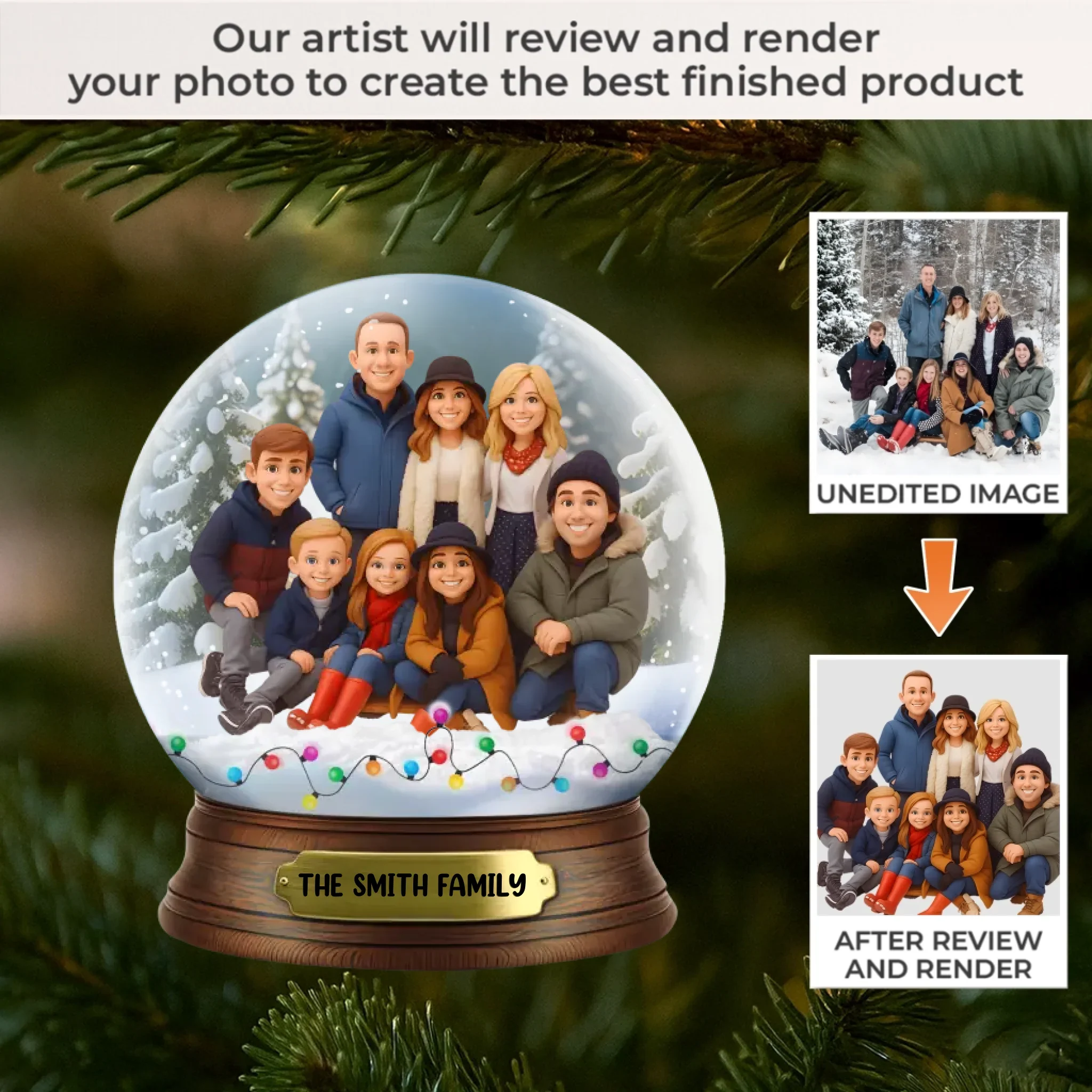 Custom Photo Acrylic Ornament - Personalized Christmas Birthday Gifts For Mom, Dad, Brother, Sister, Kids - Family Nights, Twinkling Lights - Robaser