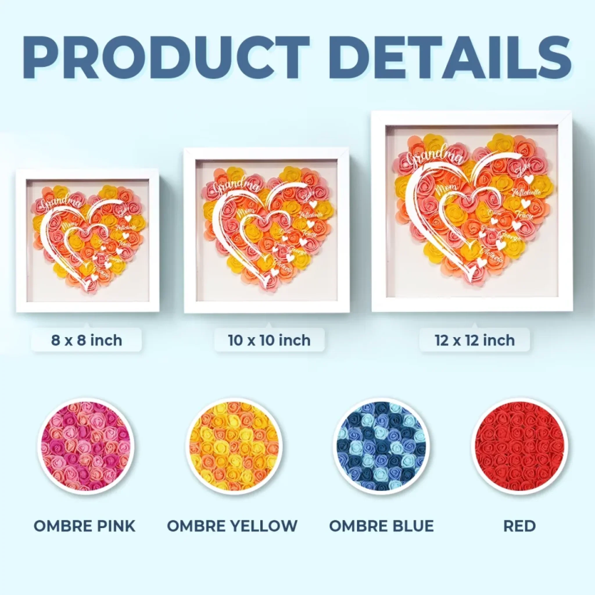 Love In Full Bloom - Family Personalized Custom Flower Shadow Box with LED - Mother's Day, Gift For Mom, Grandma - Robaser