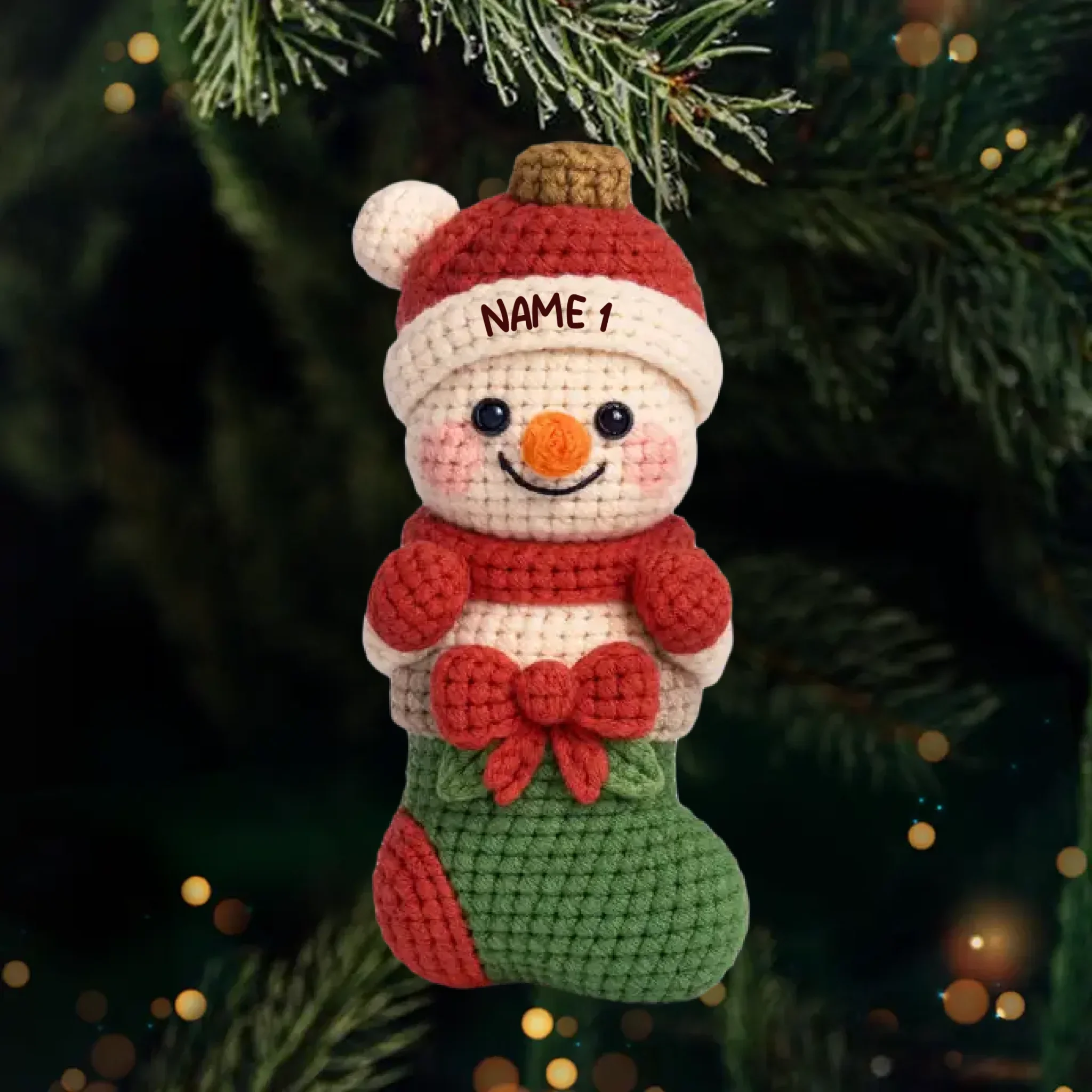 Custom Crochet Acrylic Ornament - Personalized Christmas Birthday Gifts For Mom, Dad, Brother, Sister, Kids - Christmas Cuties In Stockings - Robaser