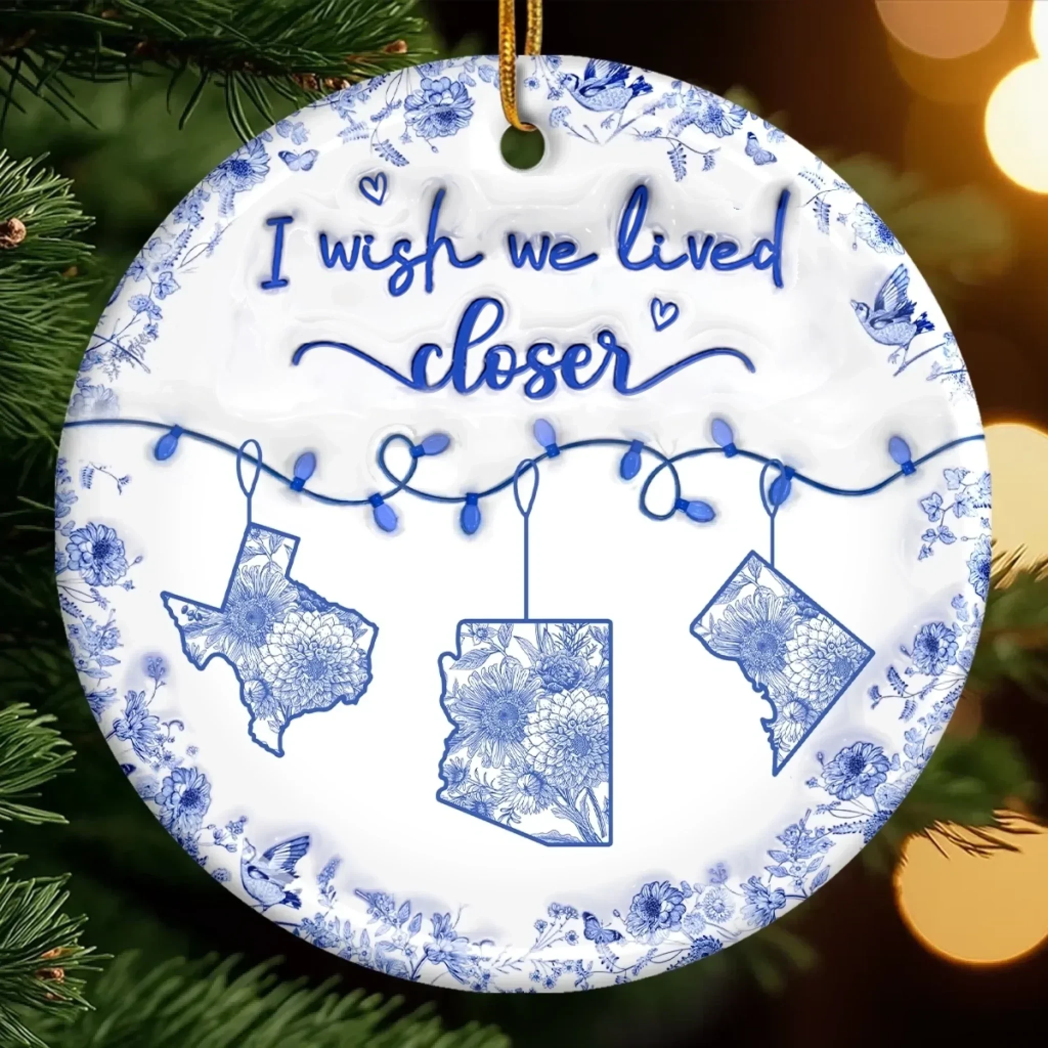 Custom Long Distance Ceramic Ornament - Personalized Christmas Birthday Gifts For Mom, Dad, Brother, Sister, Kids - Miles Apart But Always Close At Heart - Robaser