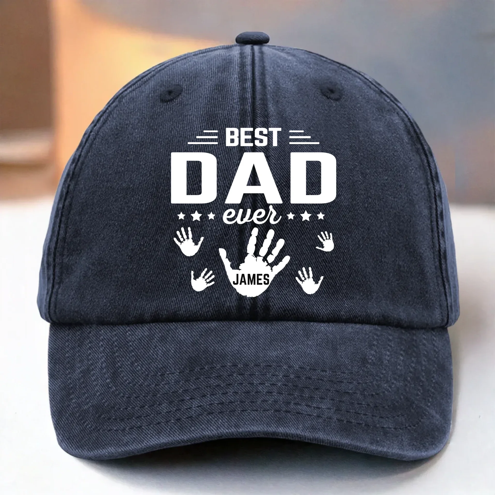 The Hands That Made Him Papa - Family Personalized Custom Vintage Washed Denim Baseball Cap - Father's Day, Gift For Dad, Grandpa - Robaser