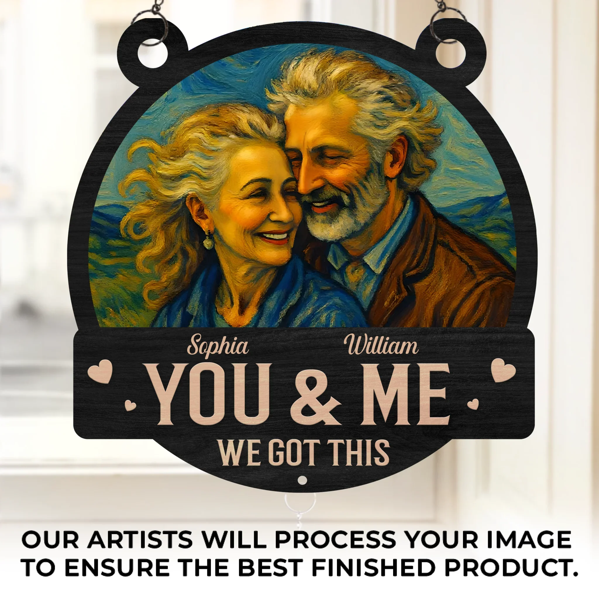 Custom Photo Wood And Acrylic Suncatcher With Crystal Prism - Personalized Anniversary Wedding Gifts For Husband And Wife, Him And Her - Growing Old, Glowing Love - Robaser