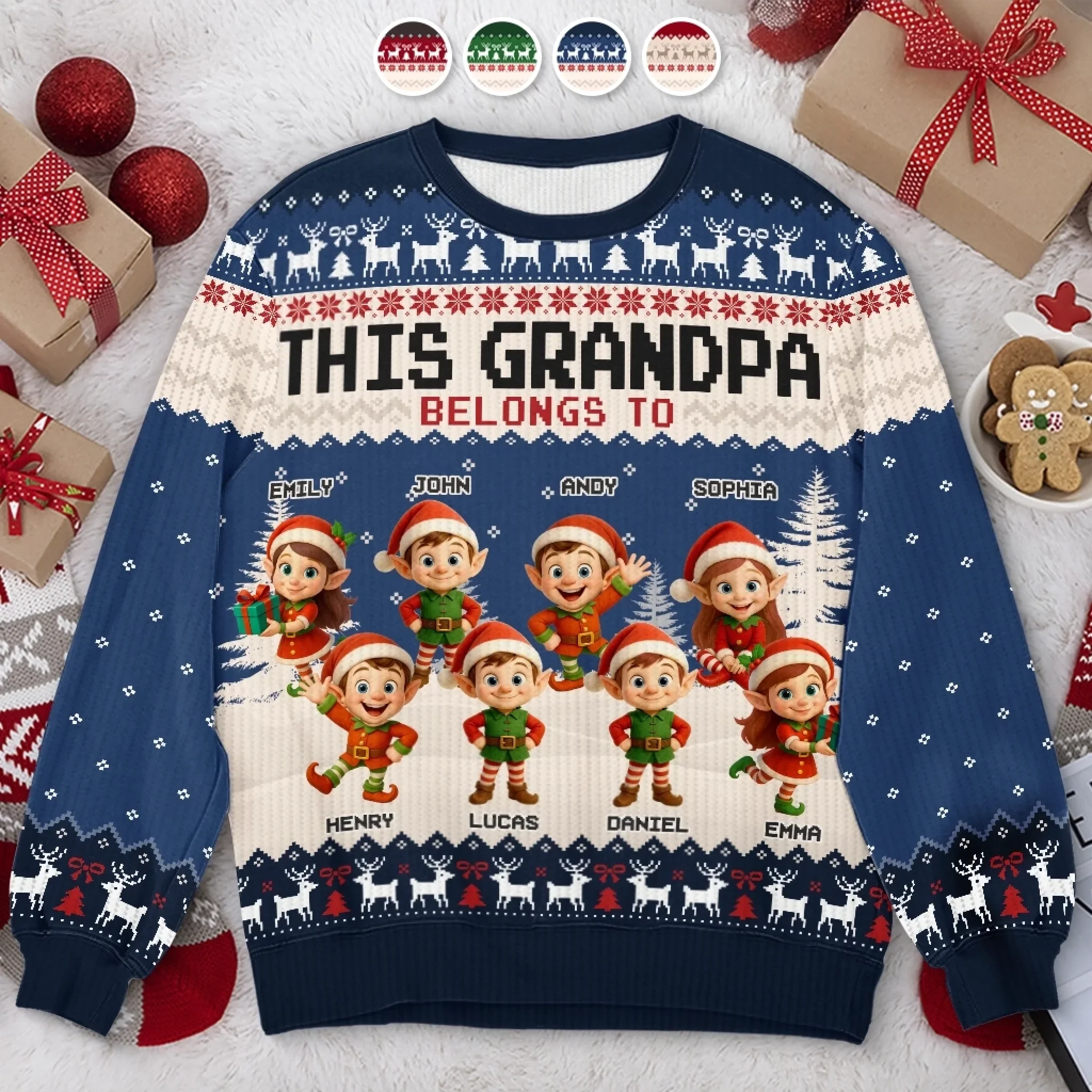 Custom Unisex Ugly Sweatshirt - Personalized  Christmas Birthday Gifts For Grandpa, Grandma, Mom - Proud Grandpa Of The Cutest Elves In Town - Robaser