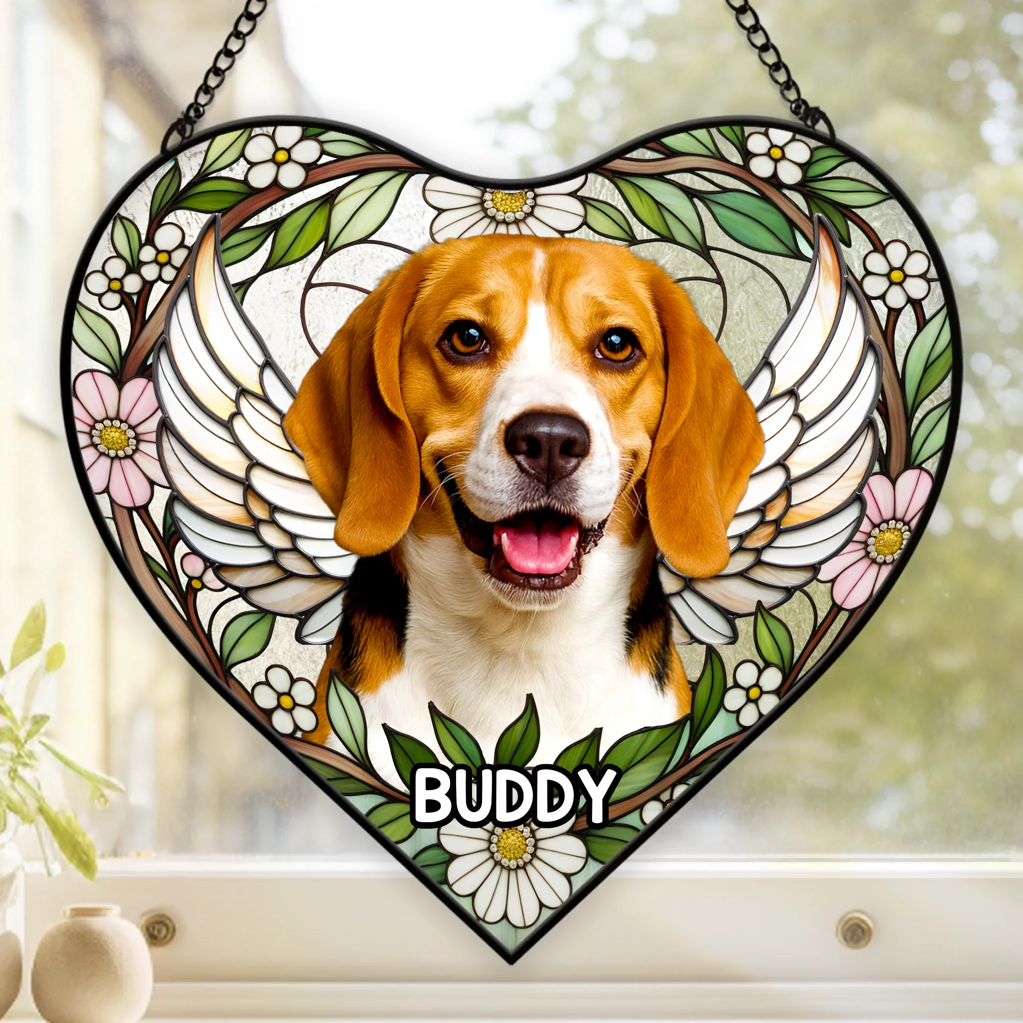 Custom Photo Heart-Shaped Stained Glass Window Suncatcher - Personalized Pet Memorial Sympathy Gifts For Dogs, Cats - Love Lives On Always - Robaser