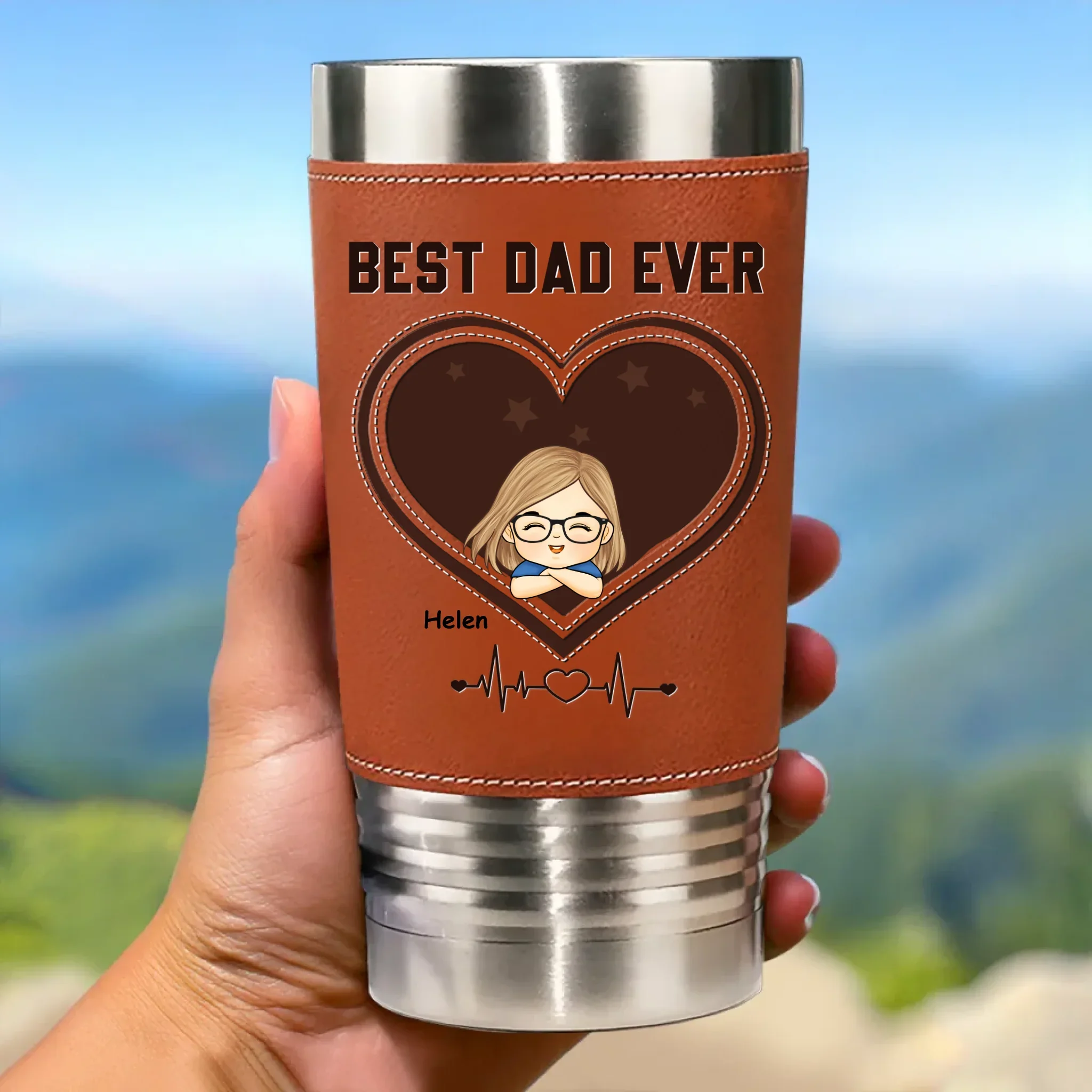 Your Hugs Are Our Favorite Place - Family Personalized Custom Printed Leather Tumbler - Father's Day, Gift For Dad, Grandpa, Family Members - Robaser