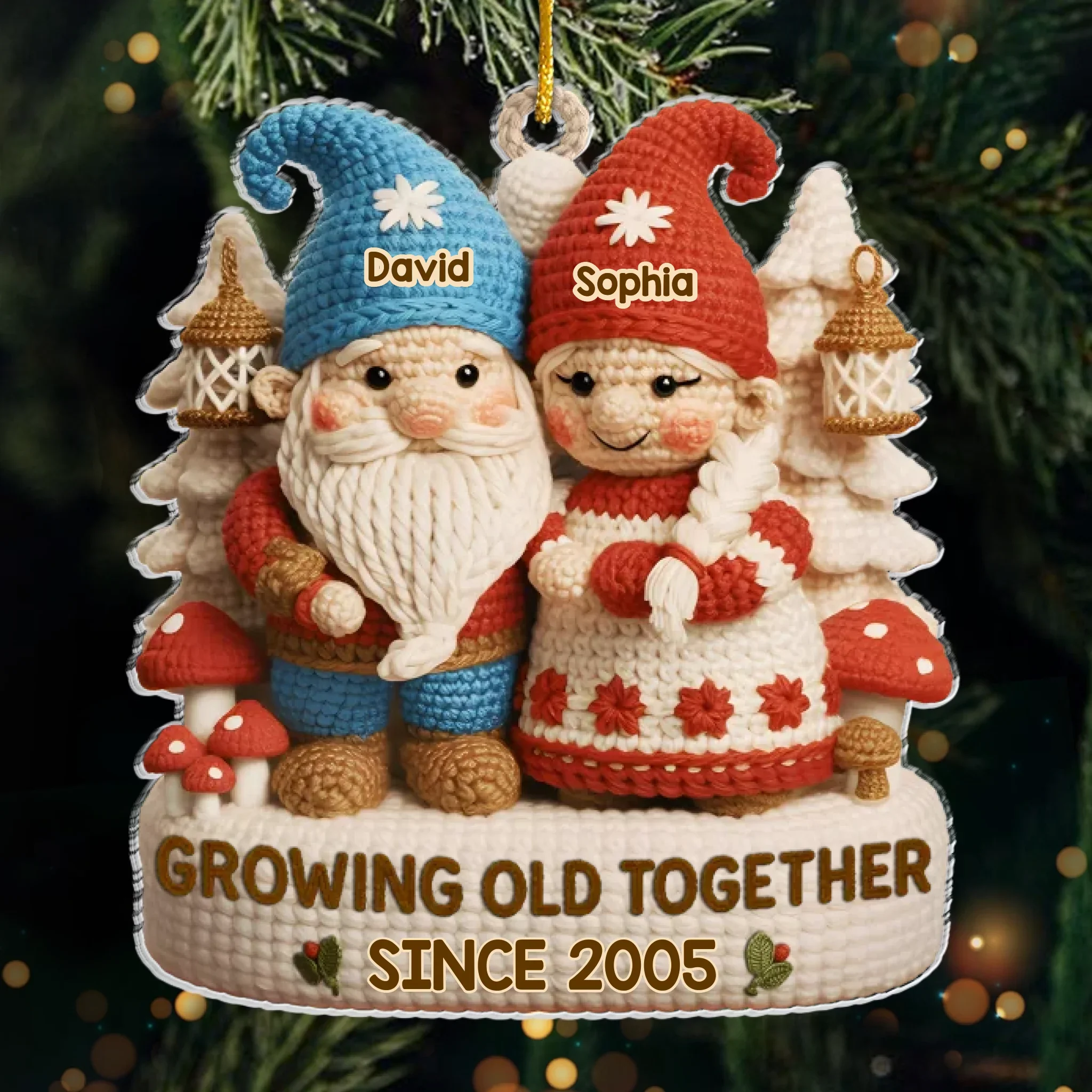 Custom Crochet Gnome Acrylic Ornament - Personalized Anniversary Christmas Wedding Gifts For Husband And Wife, Him And Her - Handmade Love That Lasts A Lifetime - Robaser