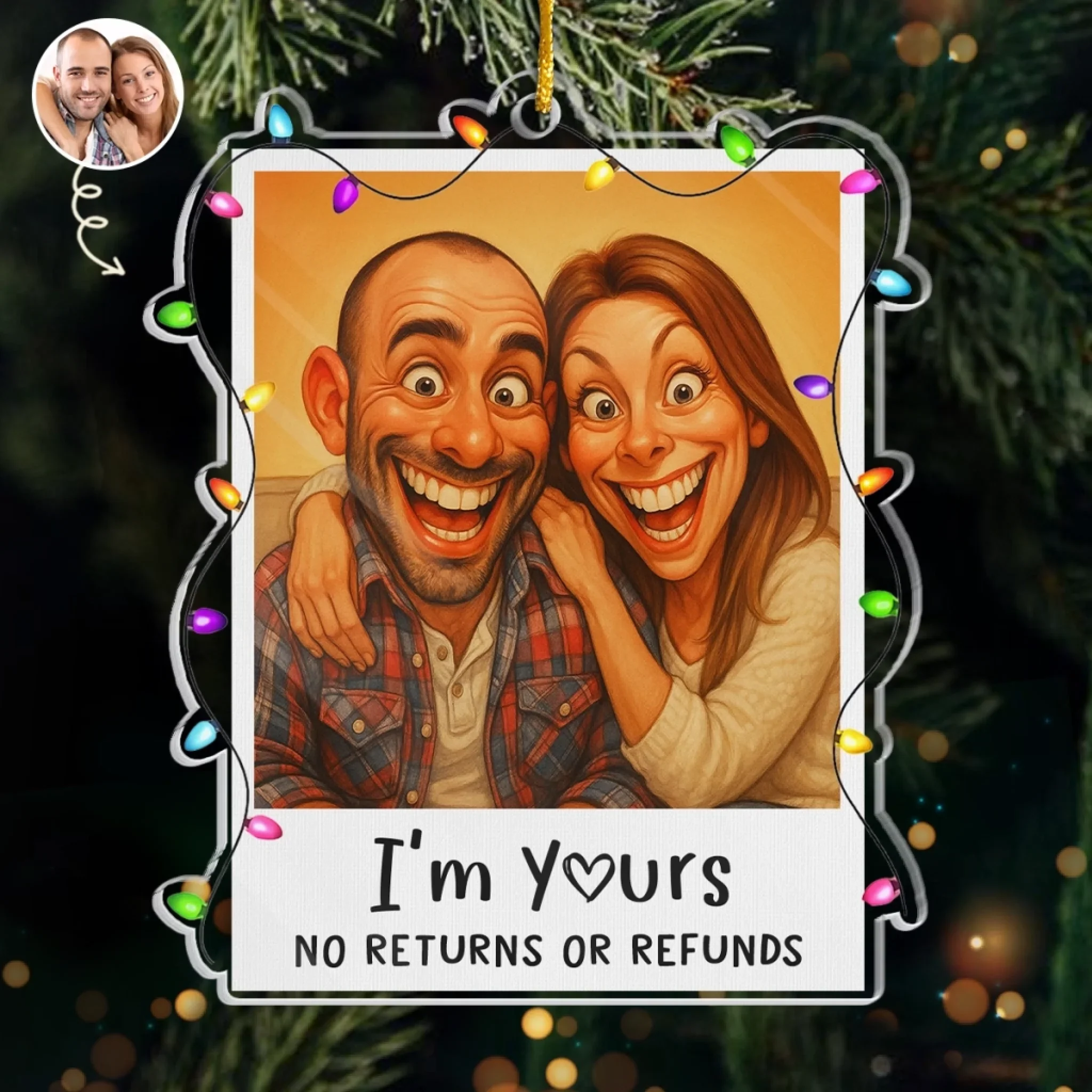 Custom Photo Funny Caricature Acrylic Ornament - Personalized Anniversary Christmas Wedding Gifts For Husband And Wife, Him And Her - Our Christmas Clause - Robaser
