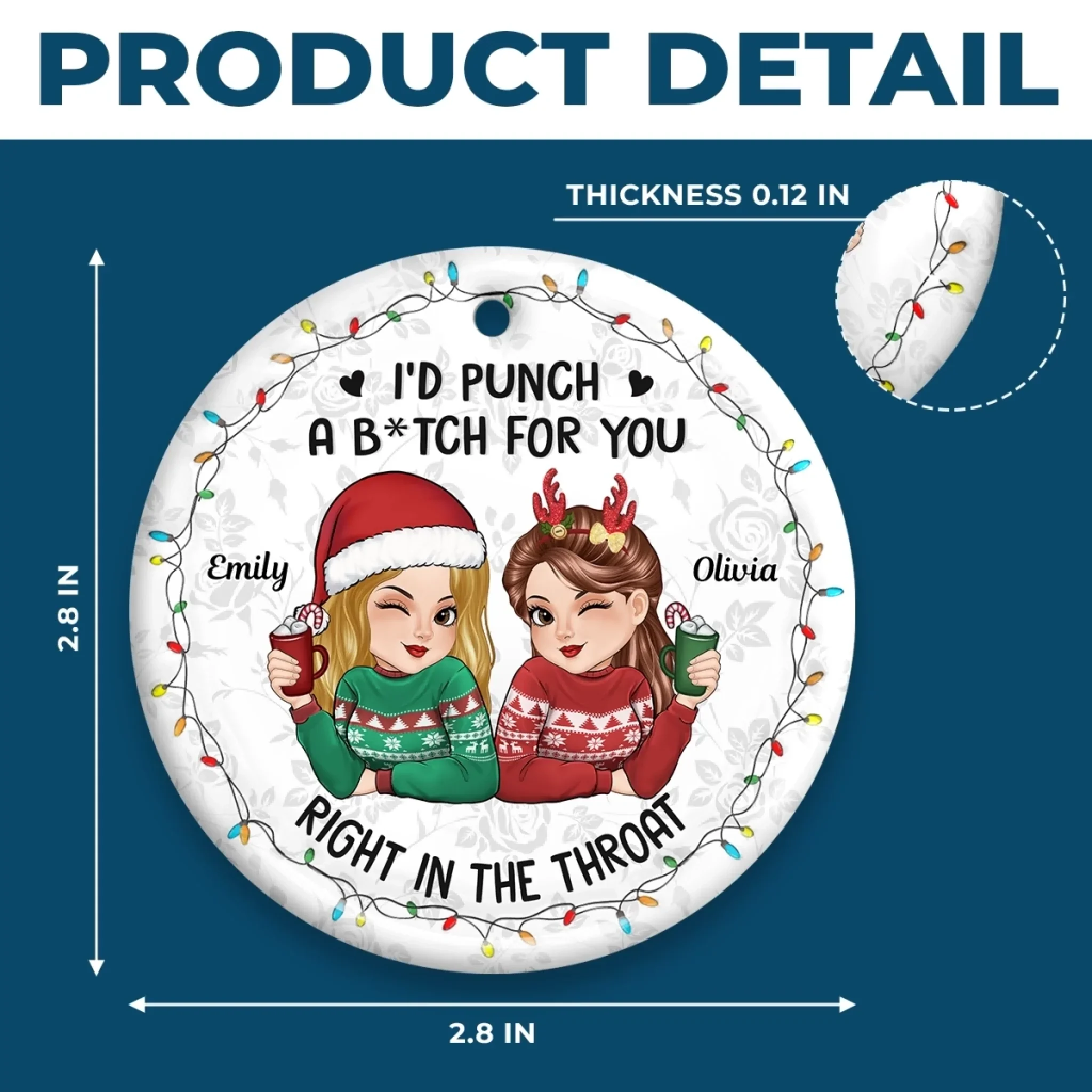 Custom Ceramic Ornament - Personalized Best Friend Christmas Birthday Gifts For Women, Besties, Sisters, BFF - Friends Warm Hearts This Winter - Robaser