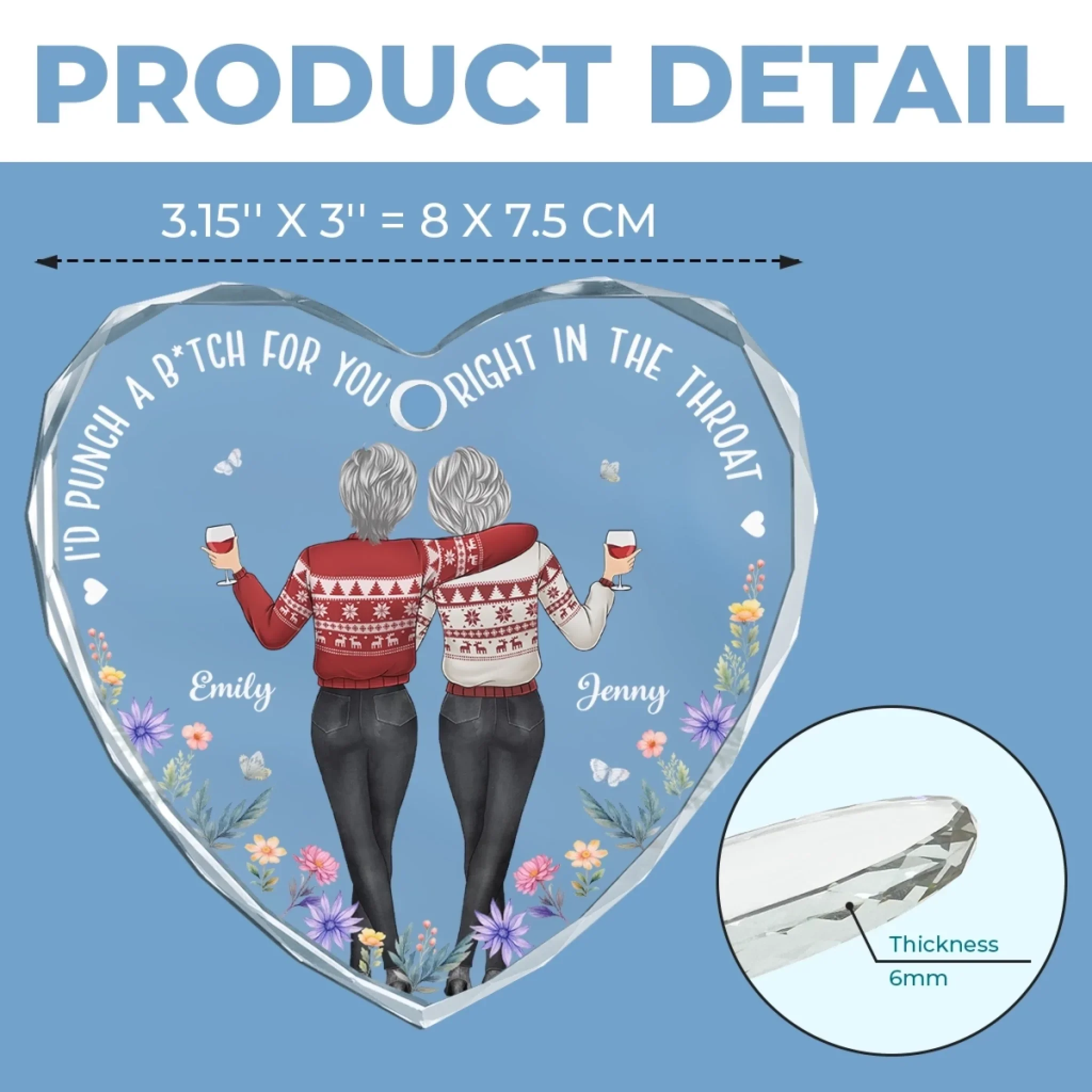 Custom Heart Glass Ornament - Personalized Christmas Best Friend Birthday Gifts For Women, Besties, Sisters, BFF - Sisters By Choice - Robaser