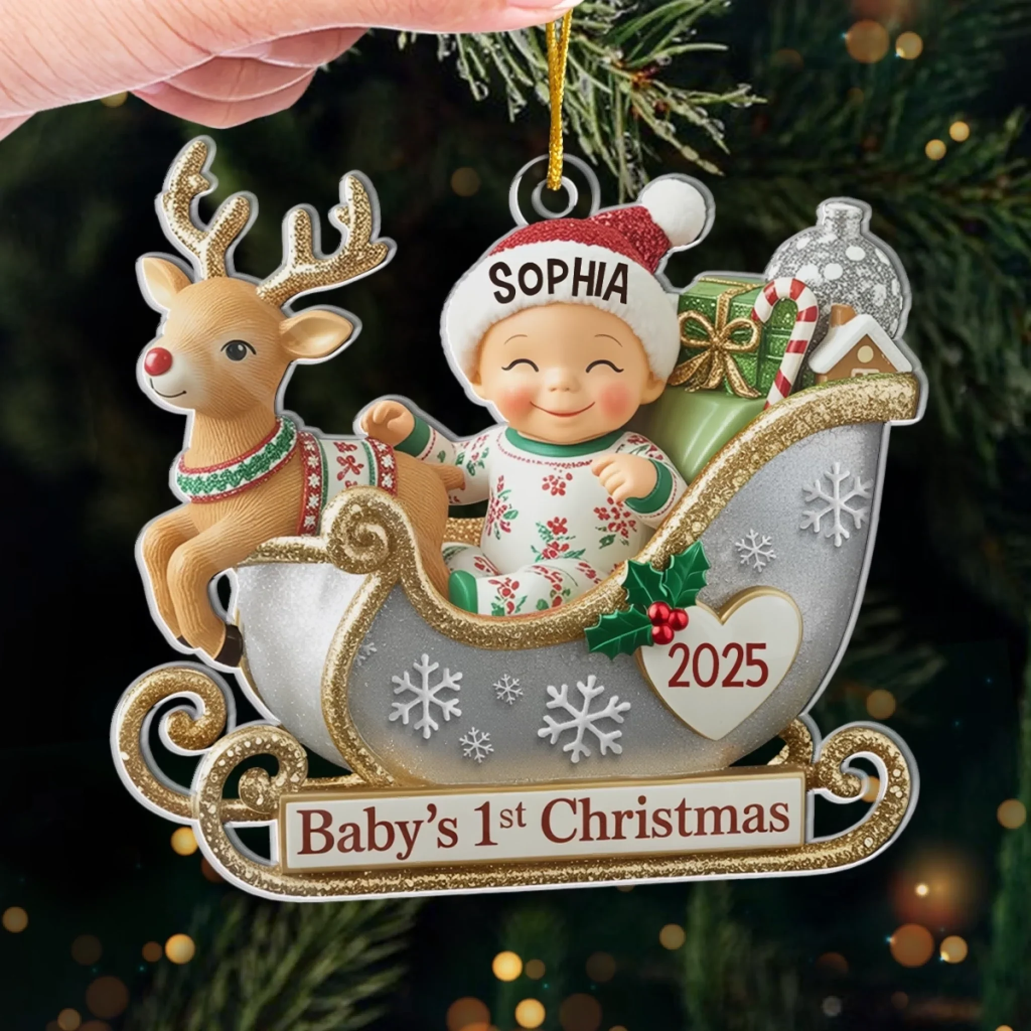 Custom Acrylic Ornament - Personalized Christmas Baby Shower, Gender Reveal Gifts For New Moms, New Dads, New Parents - Tiny Feet Big Christmas Joy - Robaser