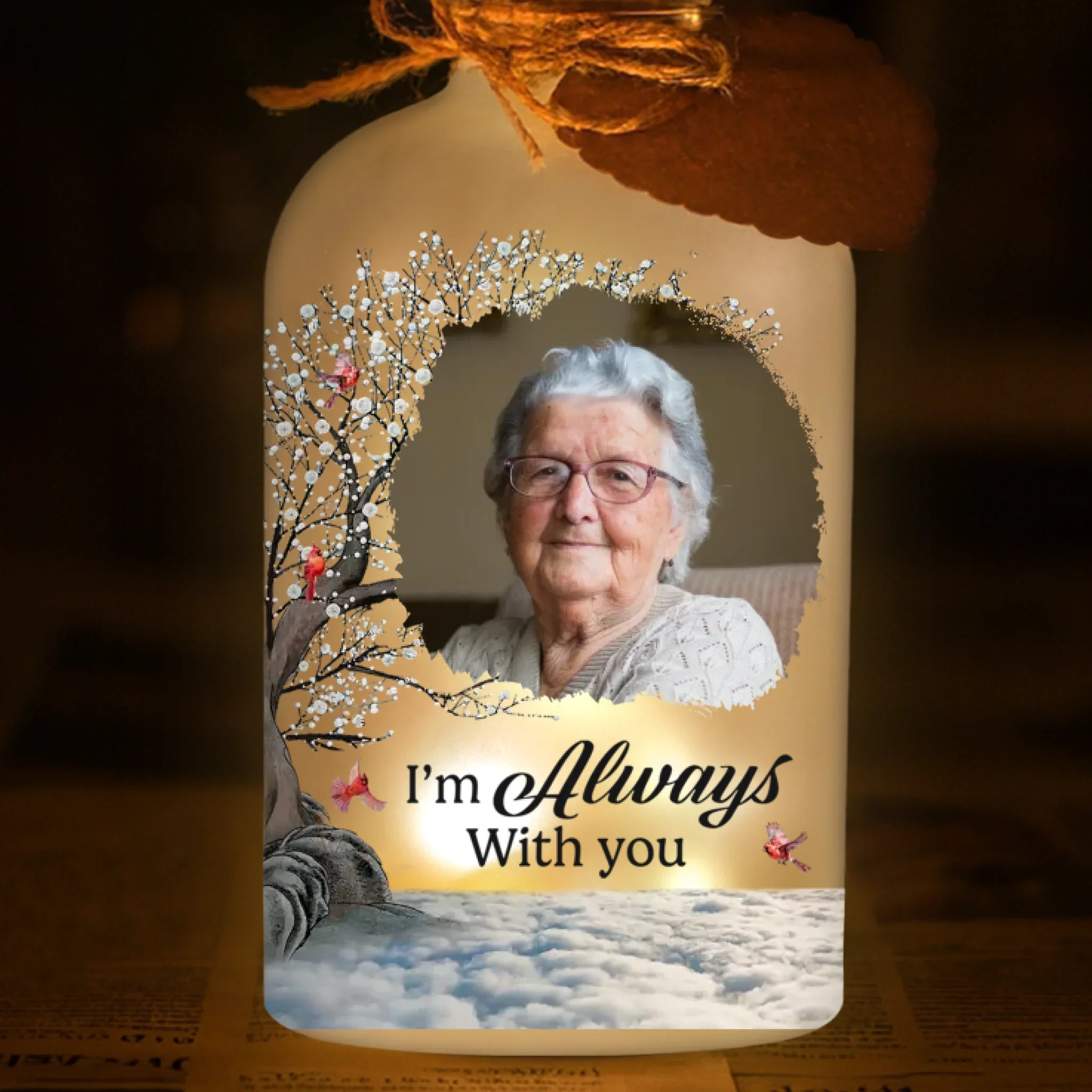 Custom Photo Glass Bottle LED Light - Personalized Christmas Memorial Sympathy Gifts For Loss Of Mom, Dad - Forever In Our Gentle Memories - Robaser