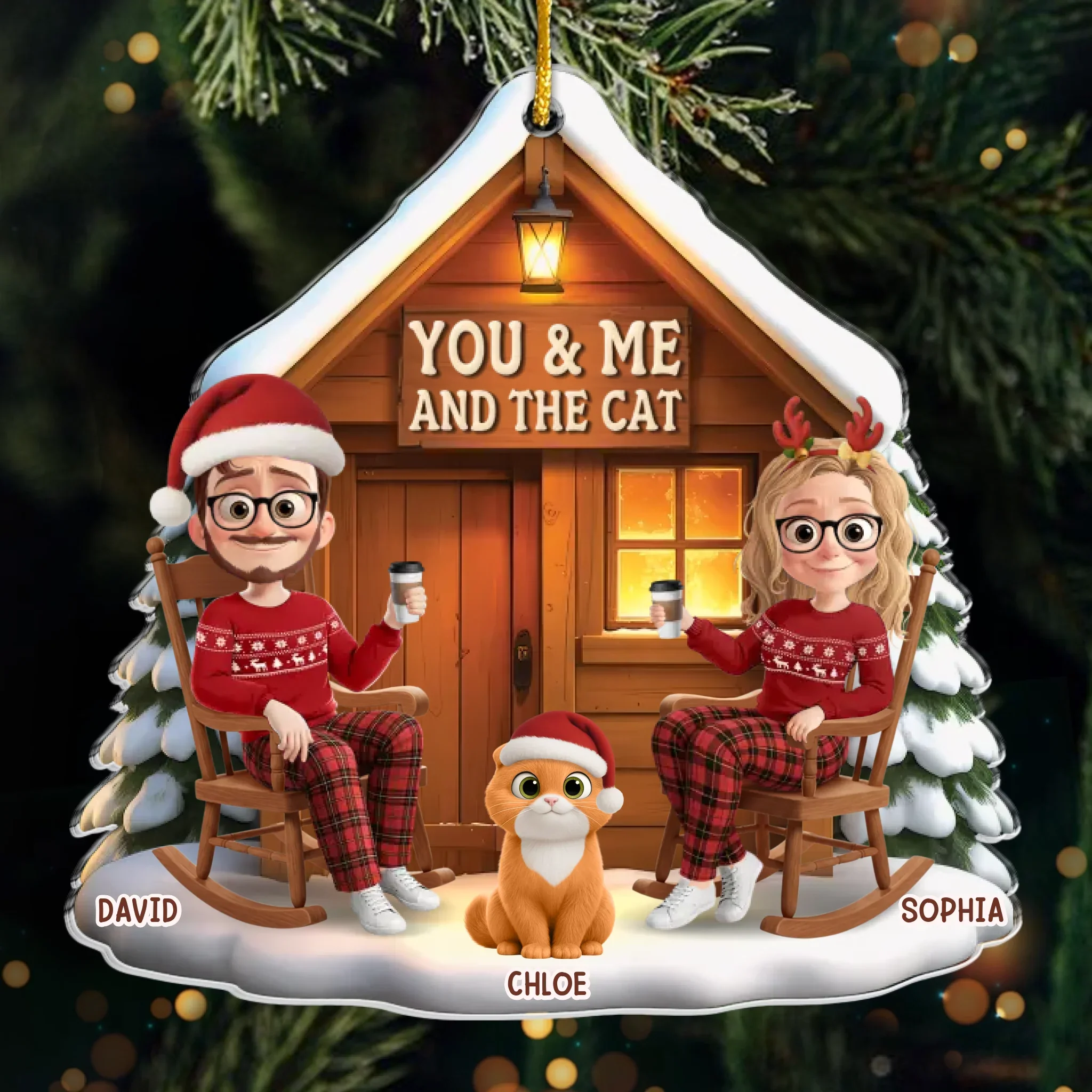 Custom Acrylic Ornament - Personalized Anniversary Christmas Wedding Gifts For Husband And Wife, Cat Mom And Dad - You, Me And The Purr Machine - Robaser