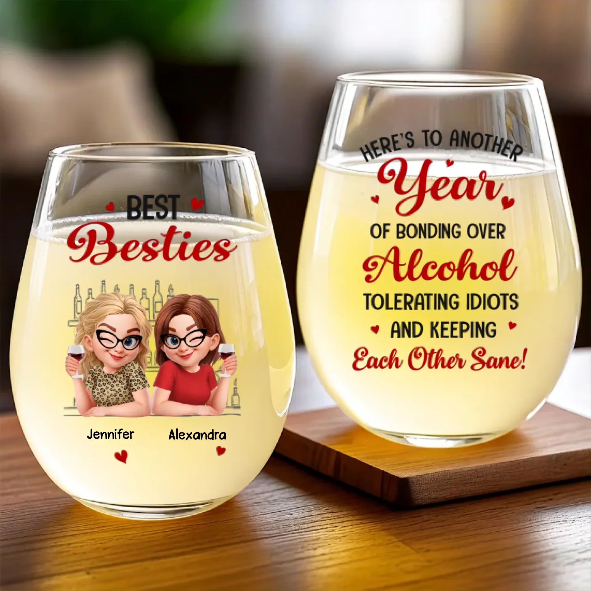 Custom Wine Glass - Personalized Best Friend Birthday Gifts For Women, Besties, Sisters, BFF - Partners In Wine - Robaser