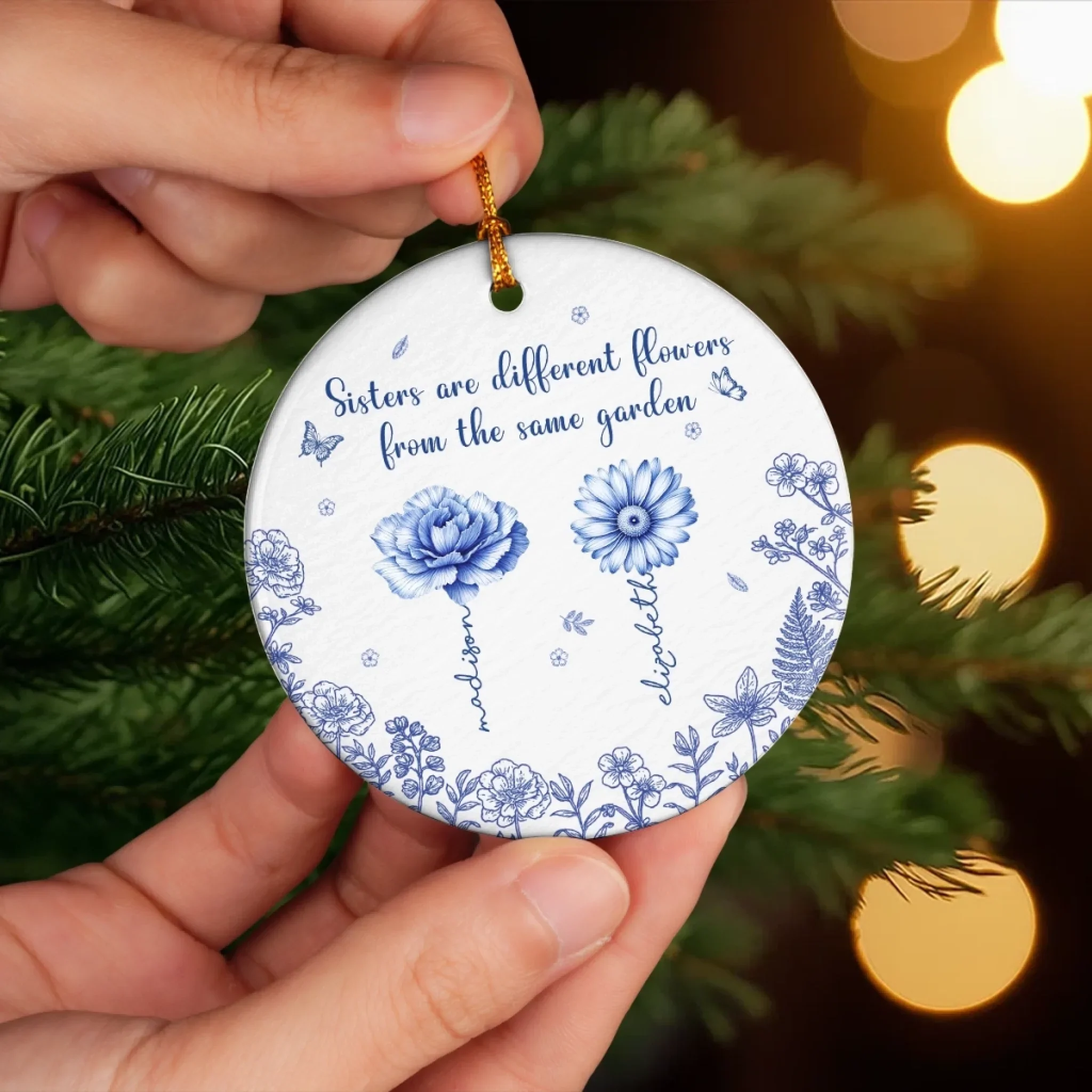 Custom Ceramic Ornament - Personalized Best Friend Christmas Birthday Gifts For Women, Besties, Sisters, BFF - Sisters Bloom From the Same Roots - Robaser