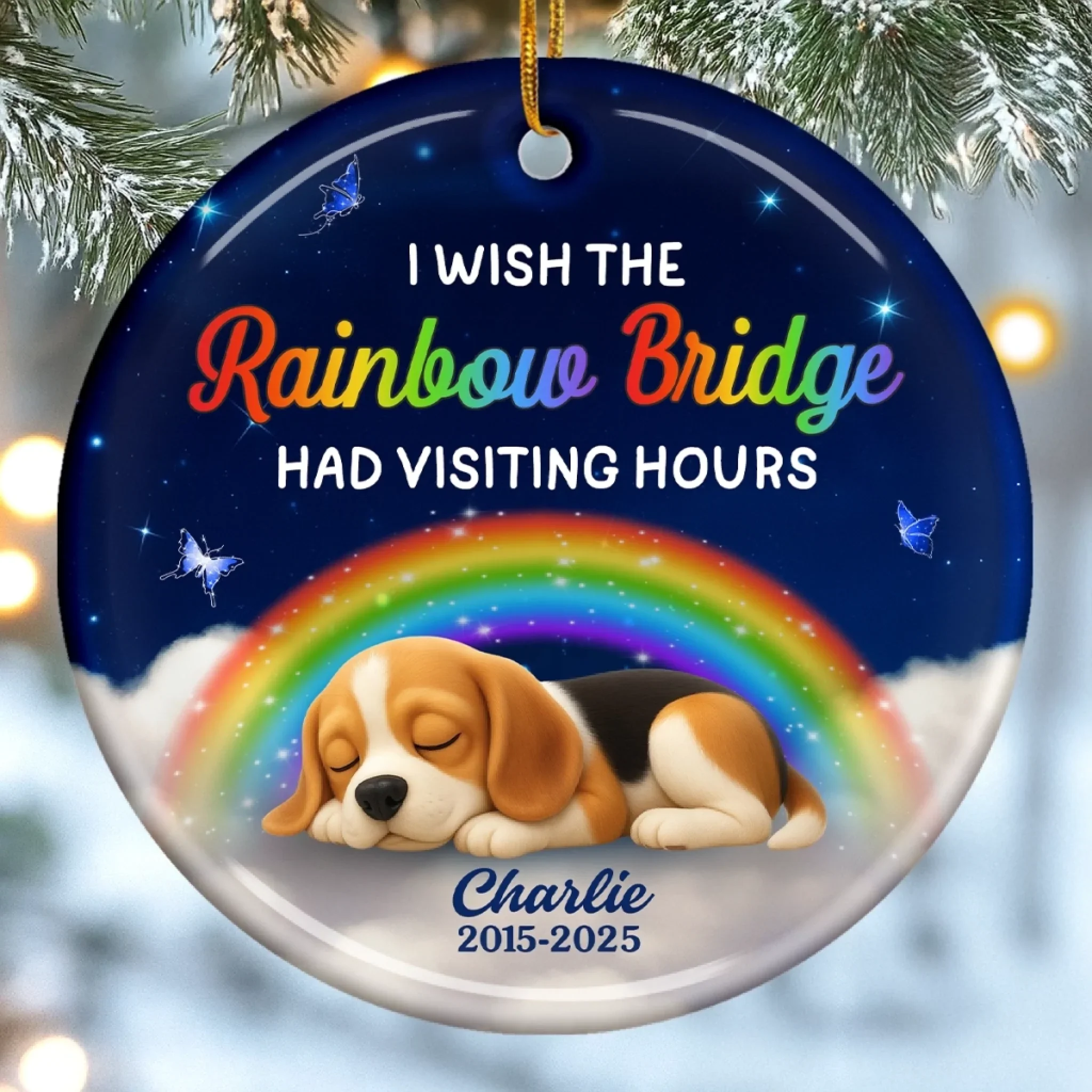 Custom Rainbow Bridge Ceramic Ornament - Personalized Pet Christmas Memorial Sympathy Gifts For Dogs - Tail Wags In Heaven - Robaser