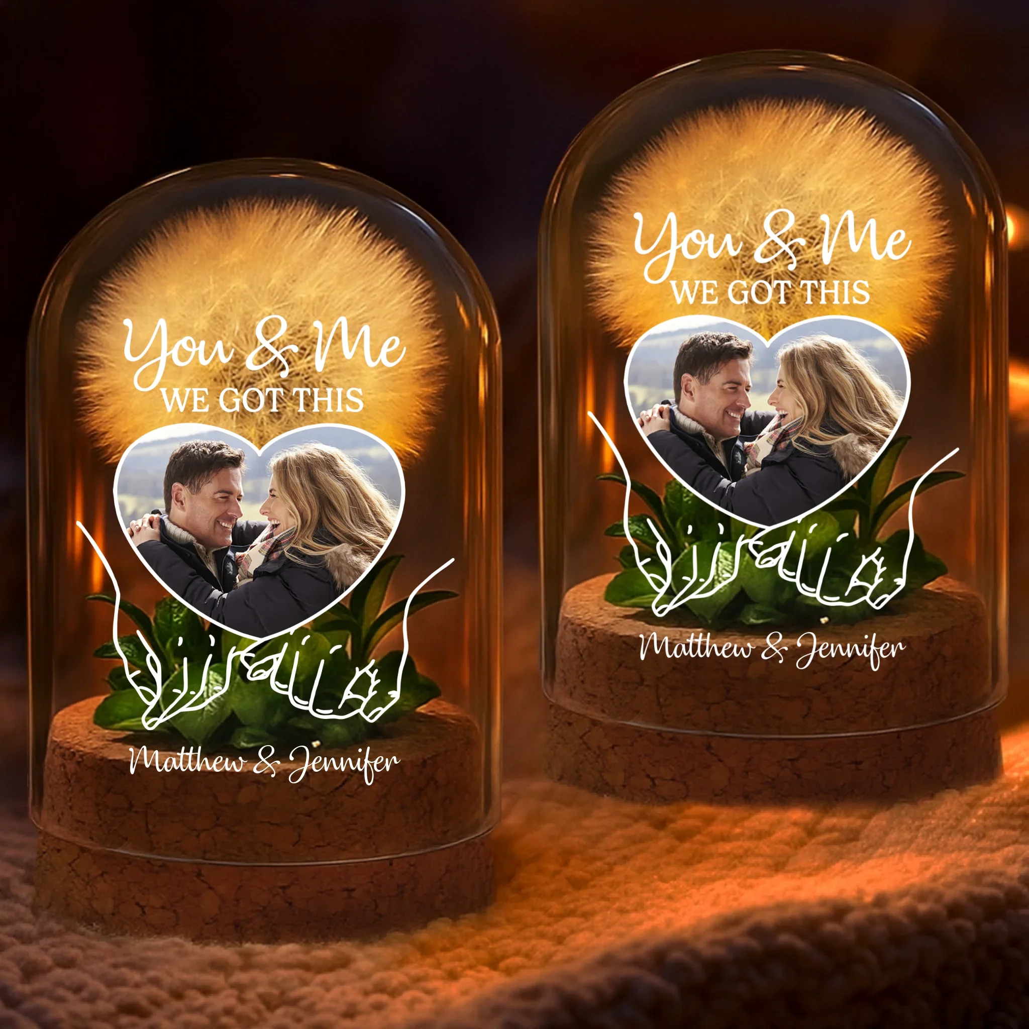 Custom Photo Light Up Dandelion In Glass Dome - Personalized Anniversary Wedding Gifts For Husband And Wife, Him And Her - Our Story, Our Way - Robaser