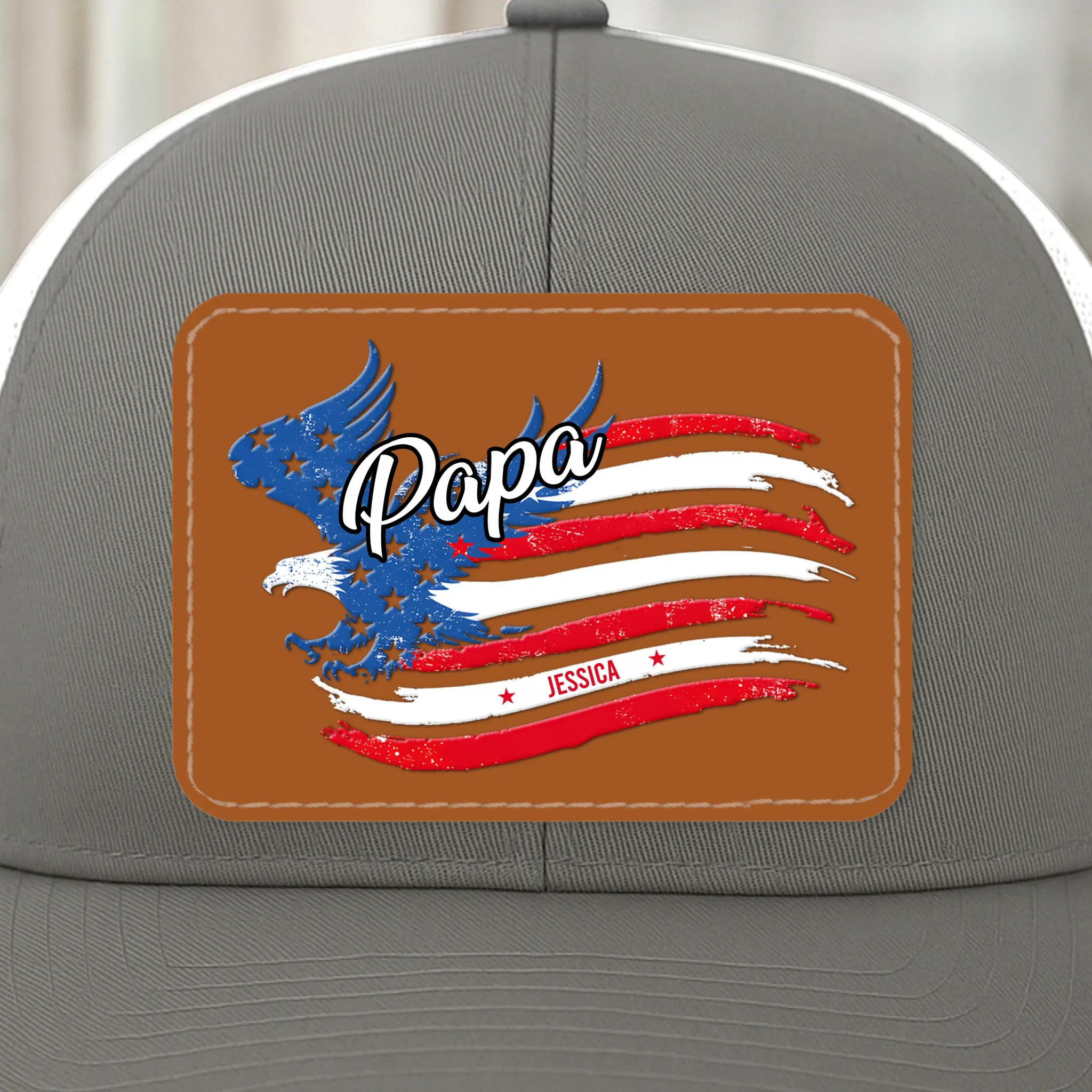 Born To Be Free - Family Personalized Custom Leather Patch Mesh Cap - 4th Of July, Gift For Dad, Grandpa - Robaser