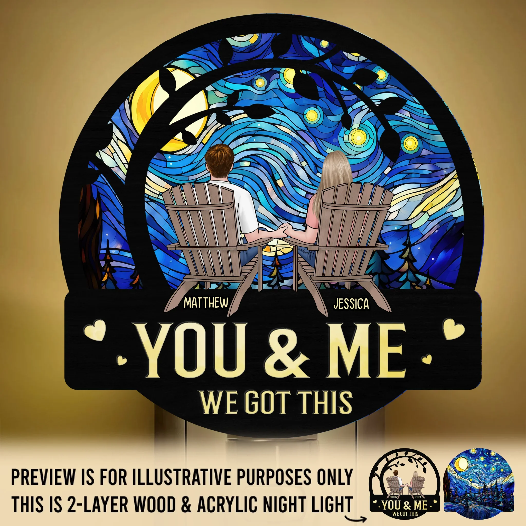 We Got This - Couple Personalized Custom Wood And Acrylic Night Light - Gift For Husband Wife, Anniversary - Robaser