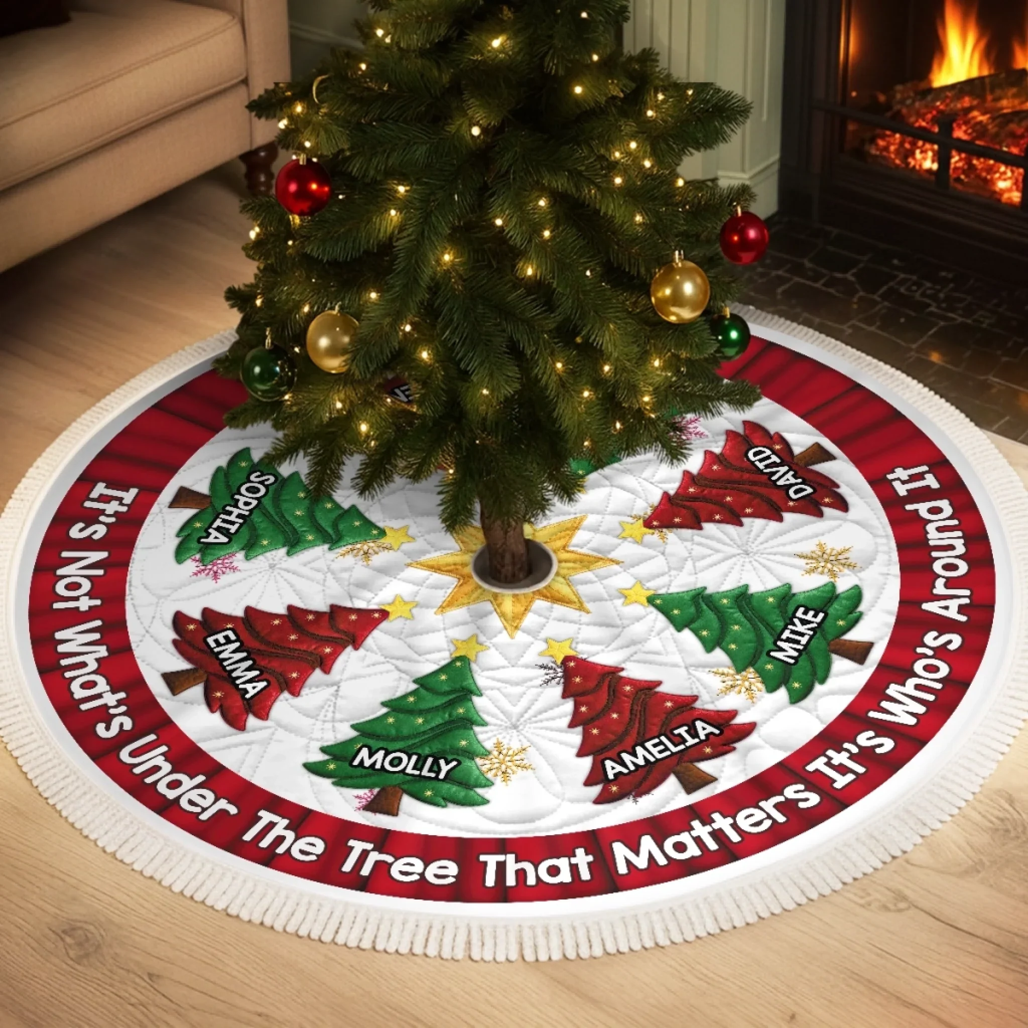Custom Tree Skirt - Personalized Christmas Birthday Gifts For Mom, Dad, Brother, Sister, Kids - Christmas Glows Where Hearts Unite - Robaser
