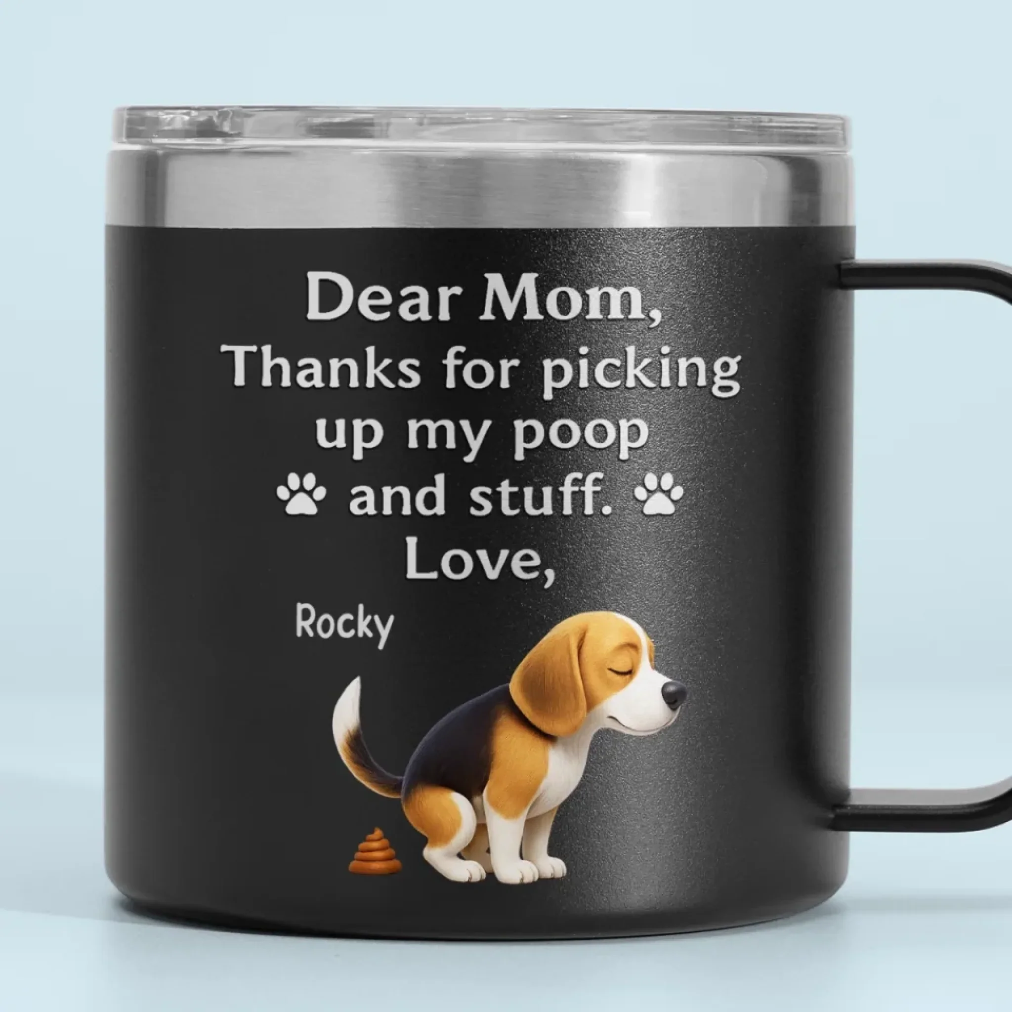 Behind Every Bark Is A Loving Mom - Dog Personalized Custom 14oz Stainless Steel Tumbler With Handle - Mother's Day, Gift For Pet Owners, Pet Lovers - Robaser