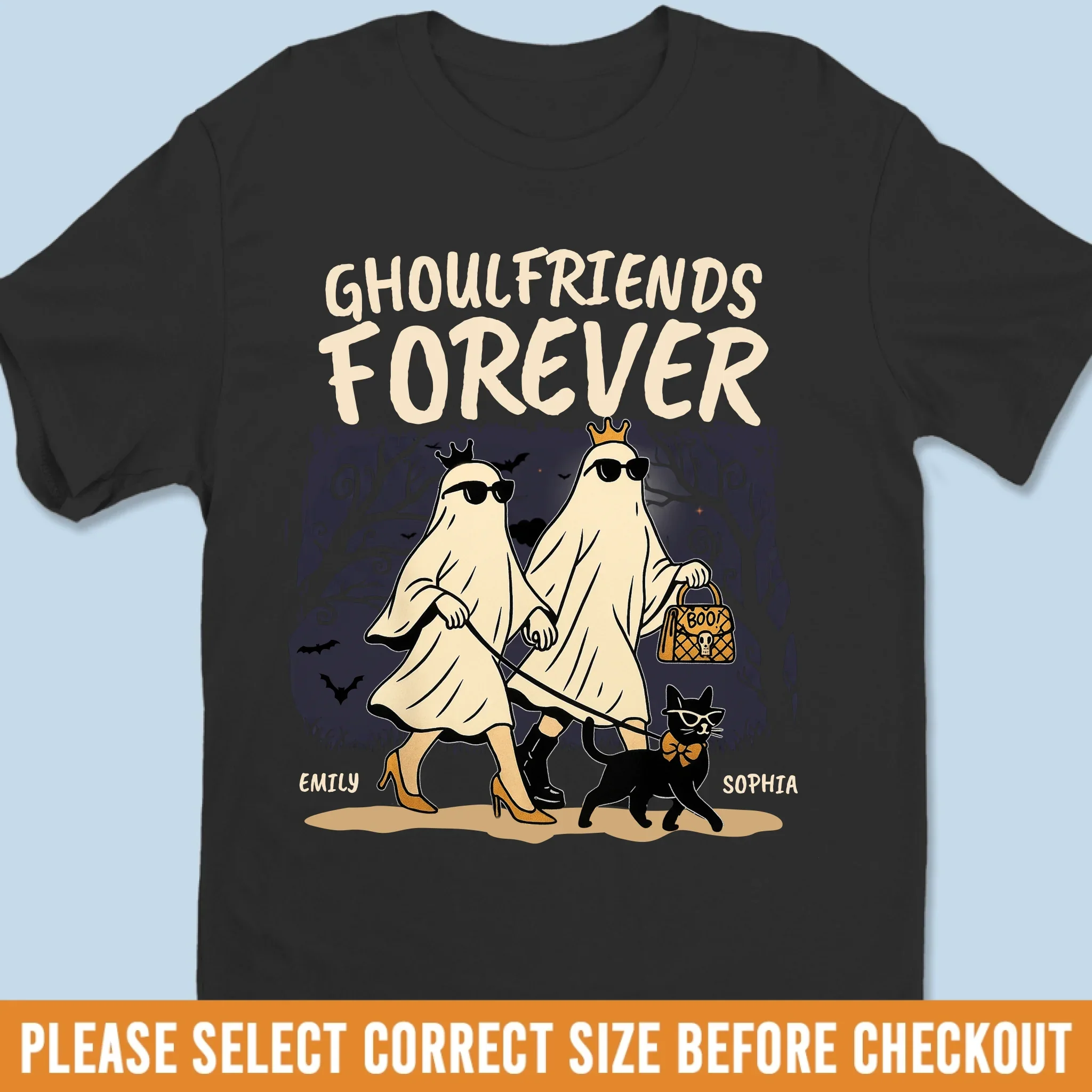 Custom Unisex T-shirt, Premium T-shirt, Hoodie - Personalized Halloween Birthday Gifts For Women, Besties, Sisters, BFF - Best Friends Forever And Boo - Robaser