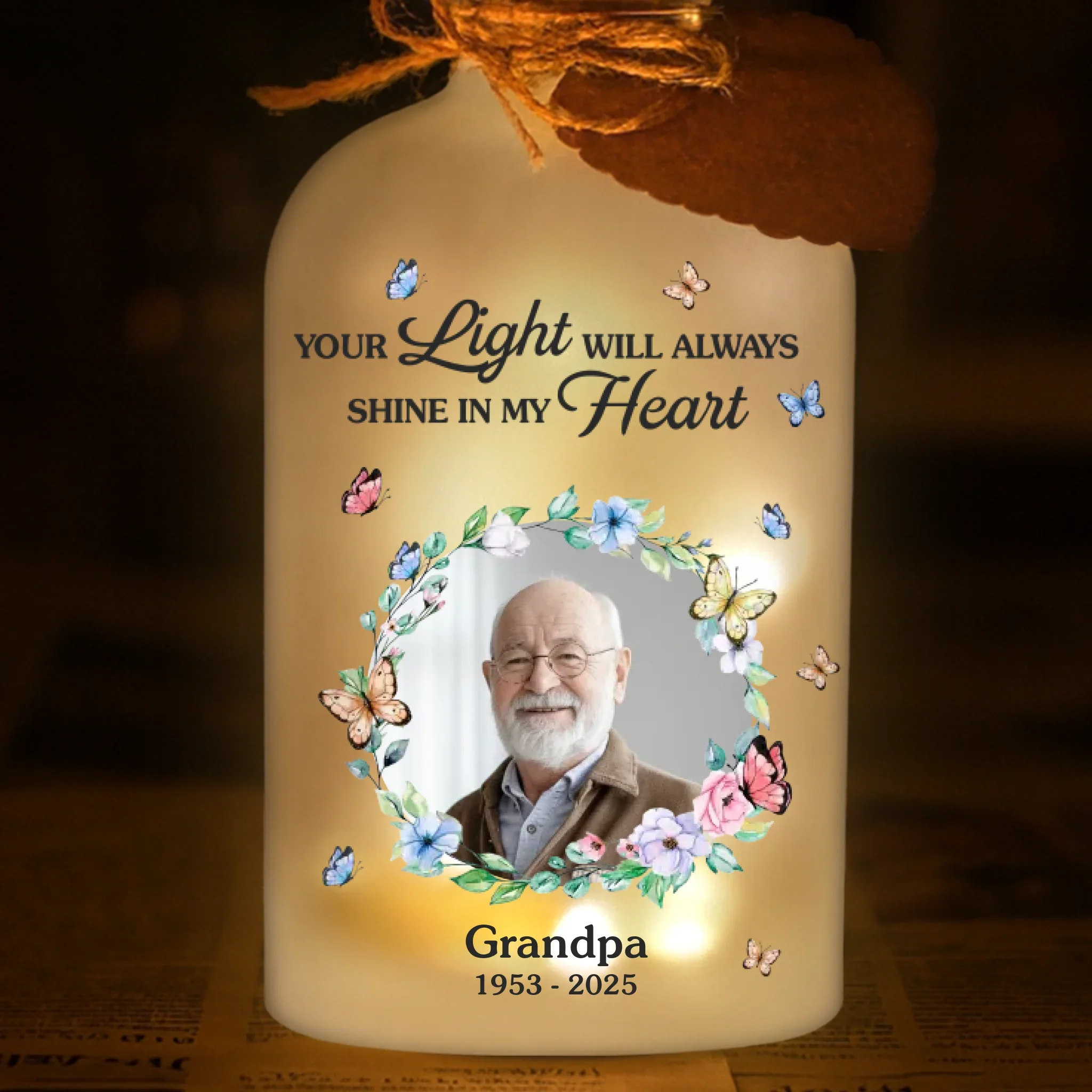 Custom Photo Glass Bottle LED Light - Personalized Christmas Memorial Sympathy Gifts For Loss Of Mom, Dad - Love Remains Beyond The Stars - Robaser