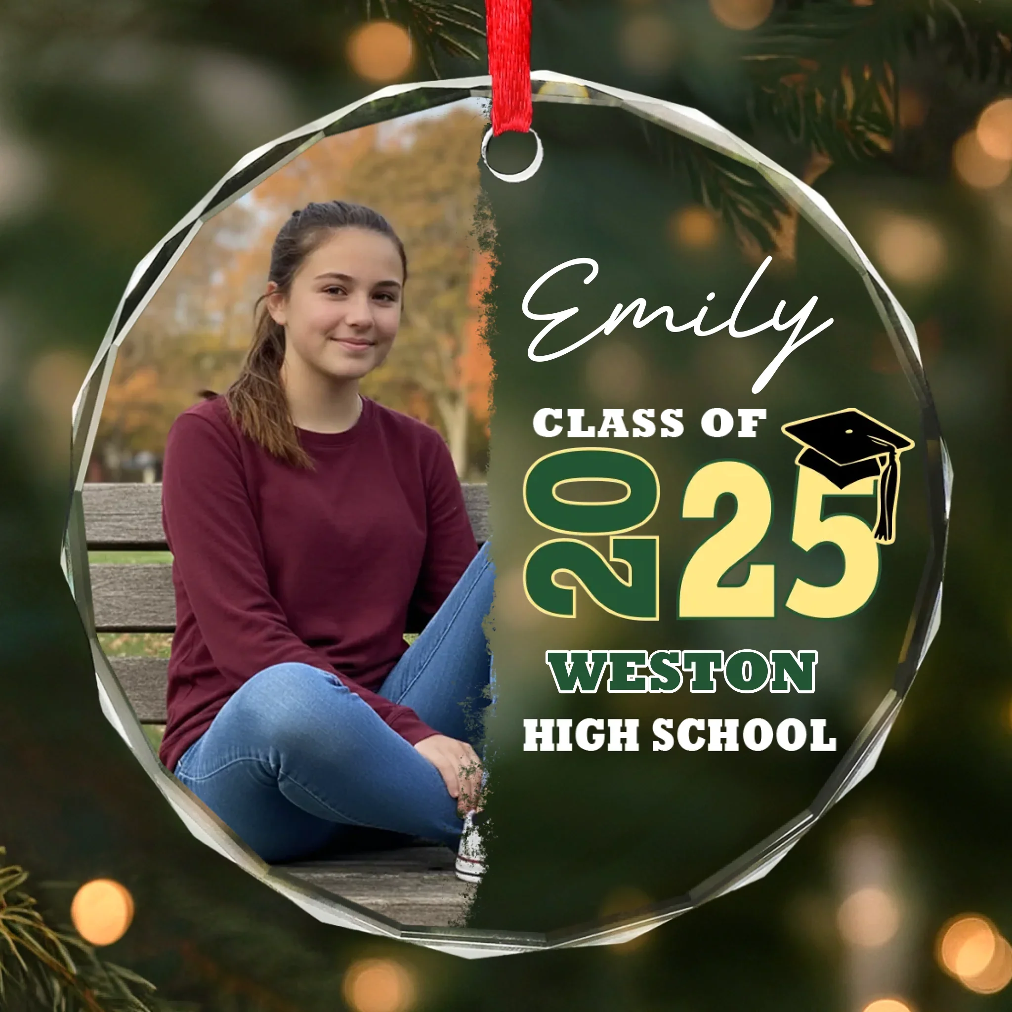 Custom Photo Circle Glass Ornament - Personalized Christmas Graduation Gifts For Best Friends, Family, Coworker, Work Bestie - Proudly Stepping Into My Future - Robaser