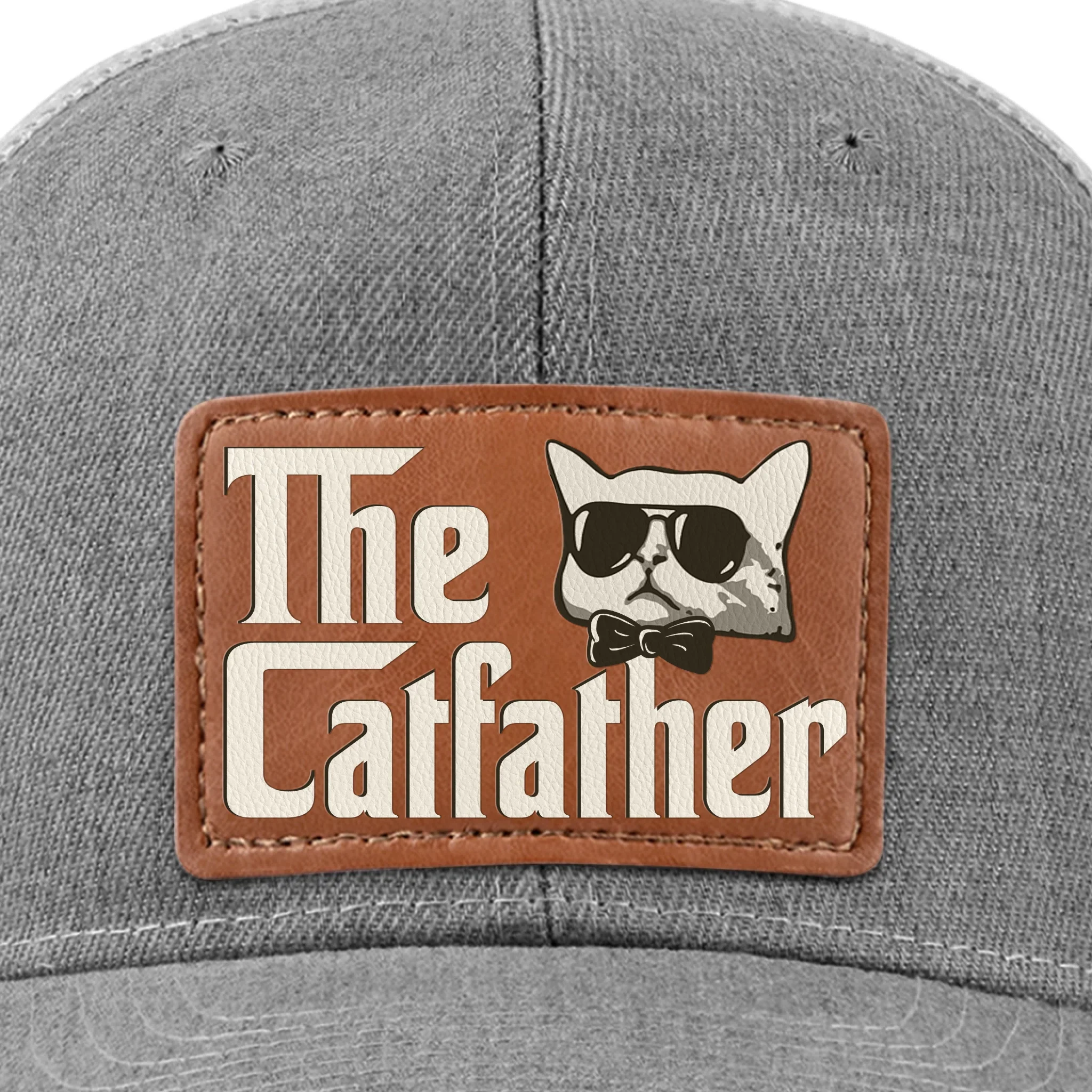 Leather Patch Hat -  Birthday Gifts For Cat Lovers, Cat Dad - The Catfather - Robaser