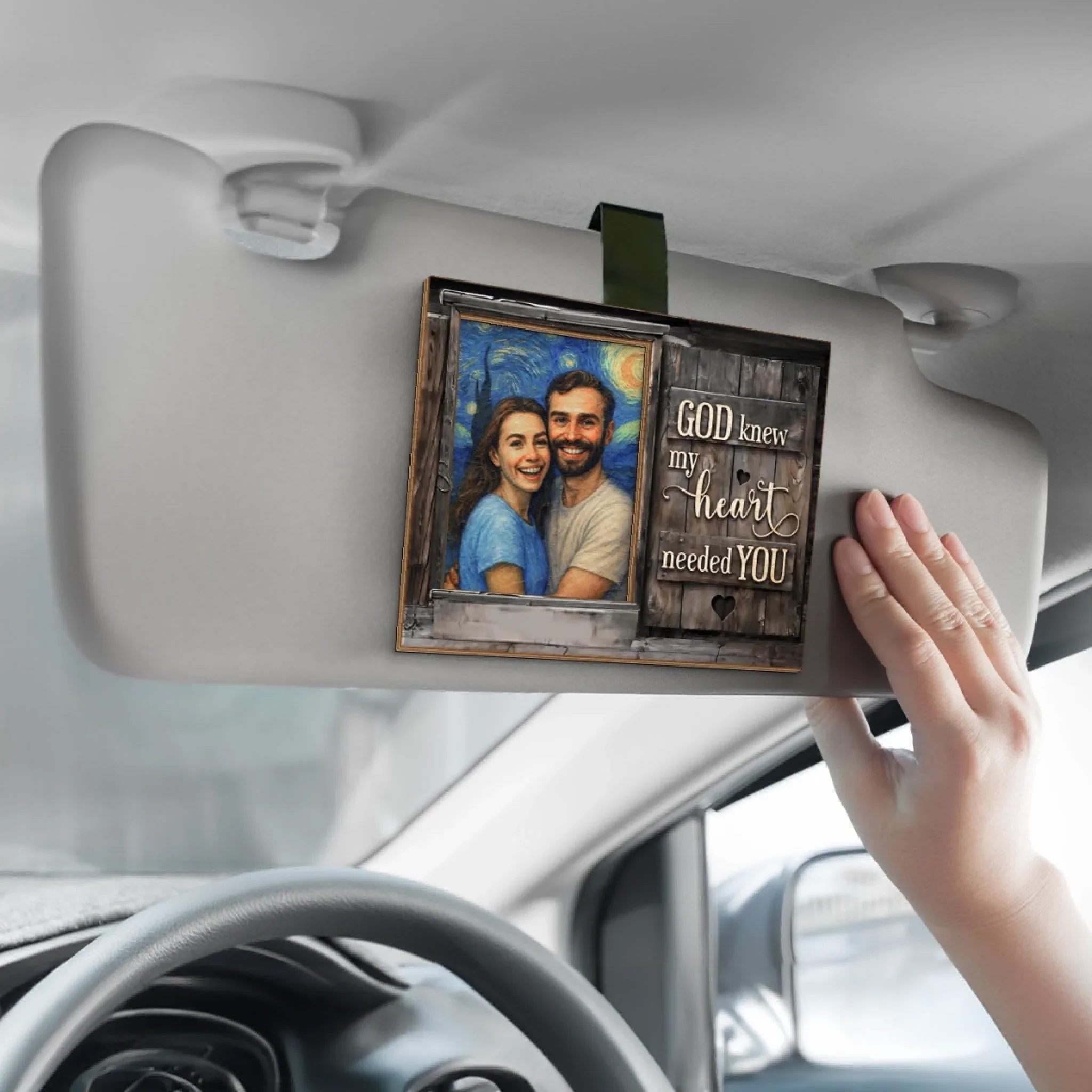 Custom Photo Car Visor Clip - Personalized Anniversary Wedding Gifts For Husband And Wife, Him And Her - Drive Slow, Love Grows - Robaser