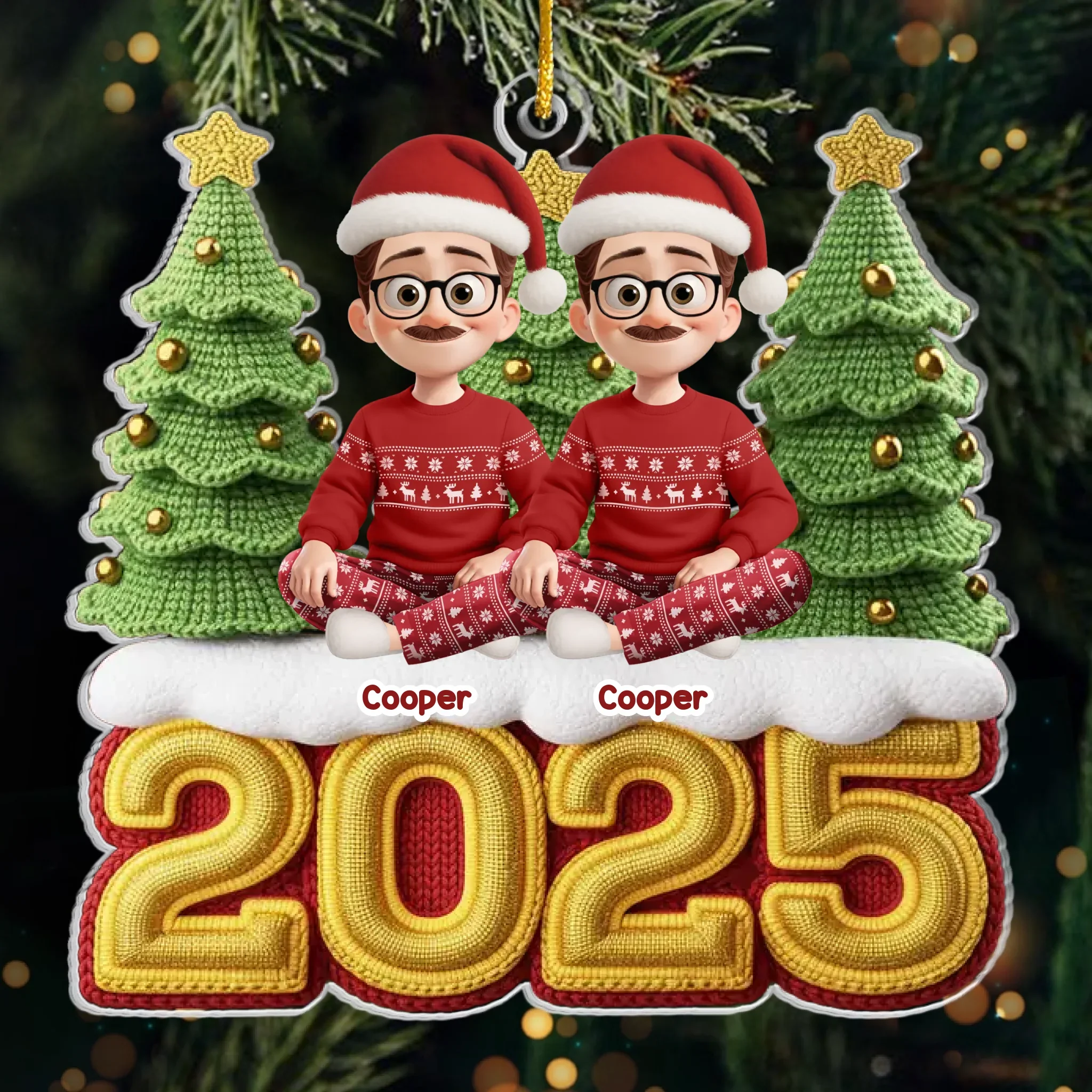 Custom Crochet Acrylic Ornament - Personalized Christmas Birthday Gifts For Family, Dog Cat Lovers - The Golden Year Of Us - Robaser