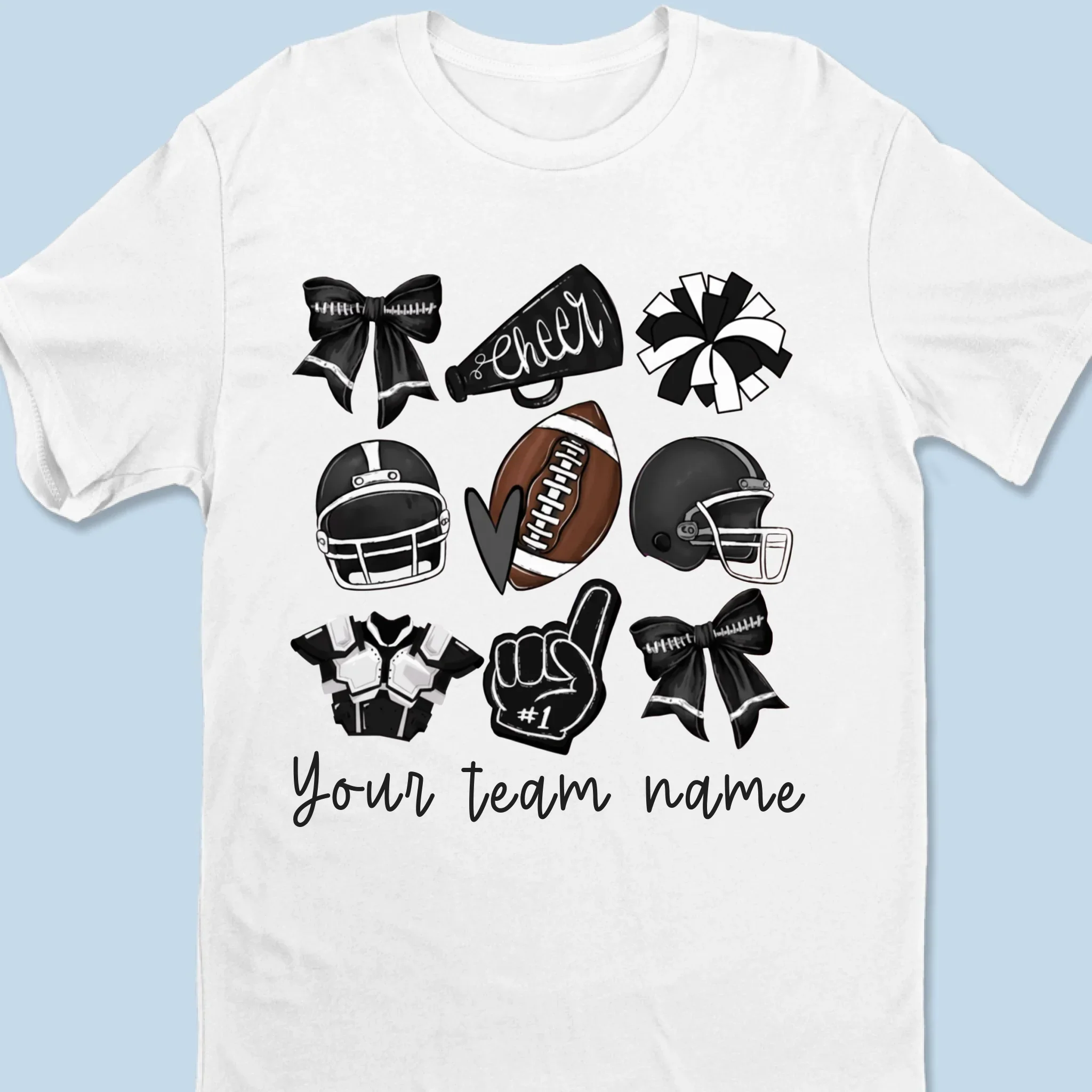 Custom Football Cheer Mom T-shirt, Hoodie - Personalized Birthday Football Gifts For American Football Players, Cheerleader, Football Lovers, Football Mom, Football Grandparent, - American Football Coquette Bow Team - Robaser