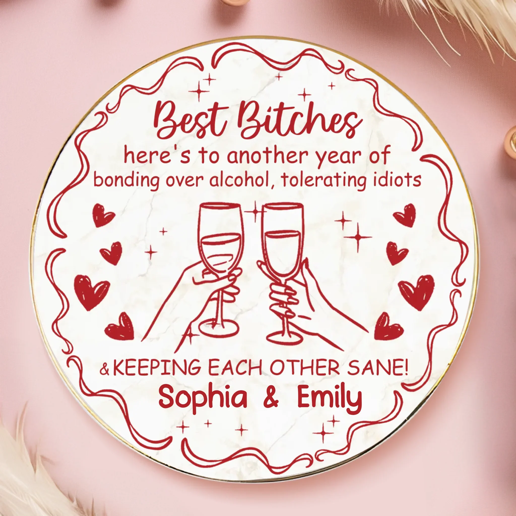 Custom Full-Print Round Jewelry Dish - Personalized Best Friend Birthday Gifts For Women, Besties, Sisters, BFF - Shared Smiles Only - Robaser