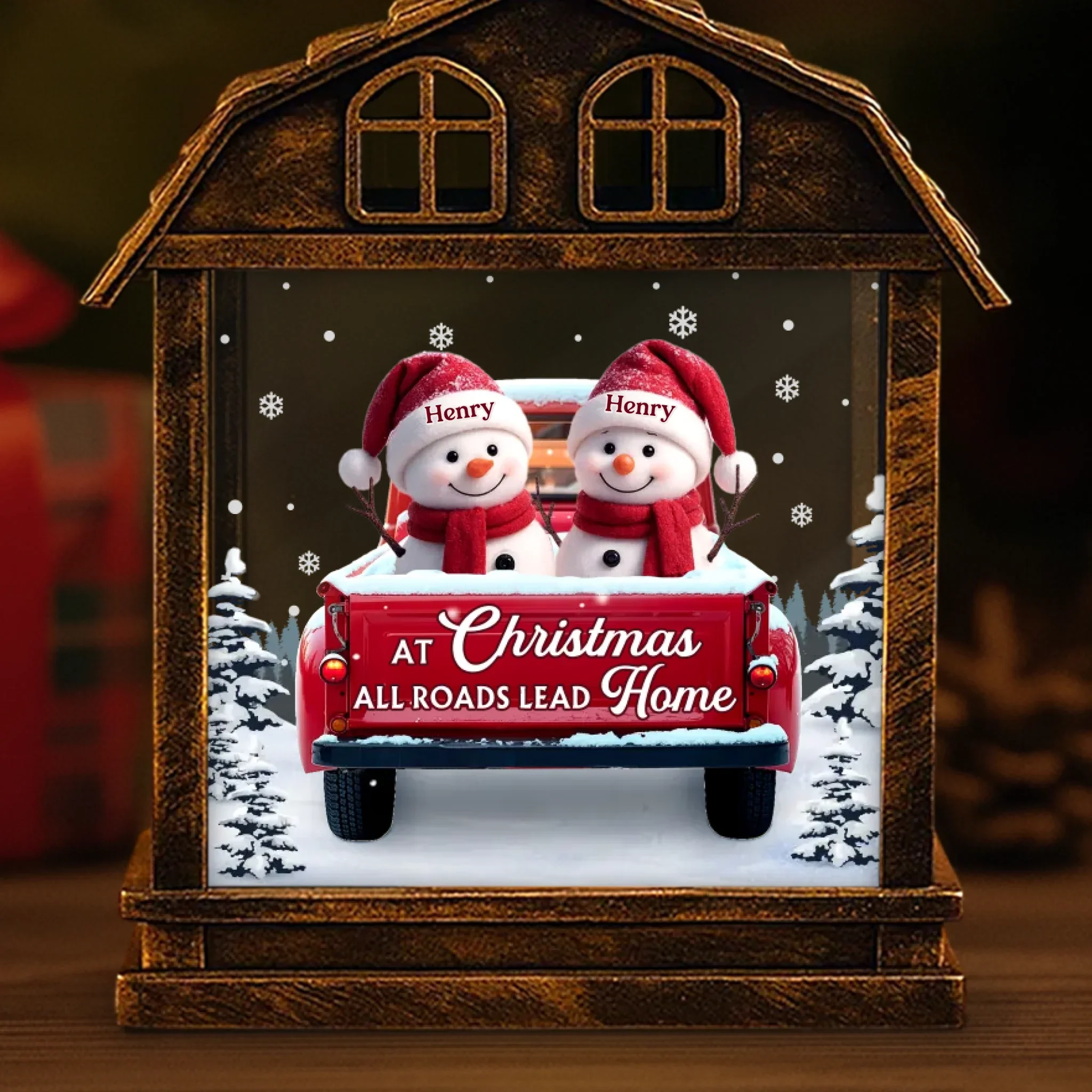 Custom Snowman LED Tabletop Lantern Light - Personalized Christmas Birthday Gifts For Mom, Dad, Brother, Sister, Kids - Love Makes Us Strong Together - New Arrival - Robaser