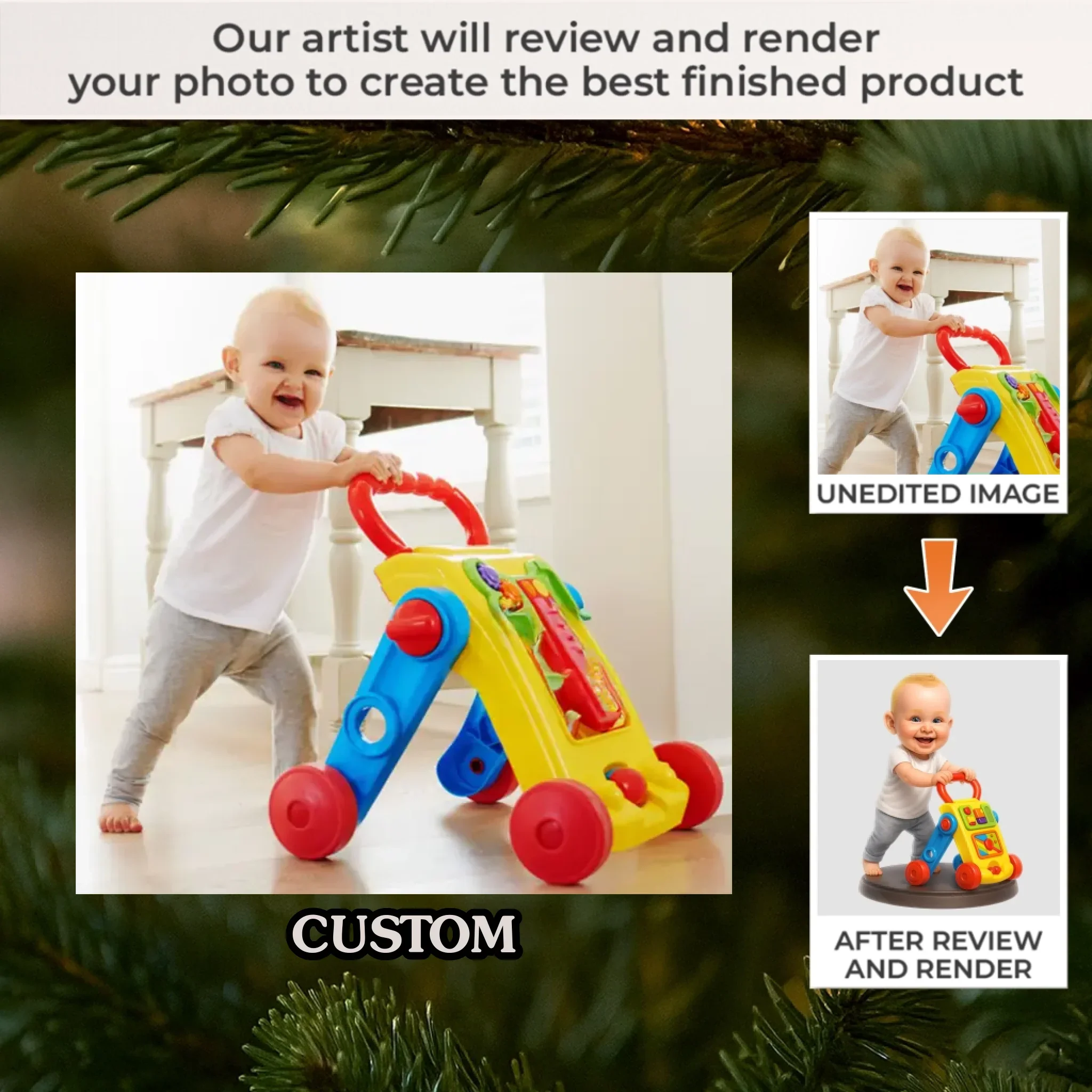 Custom Photo Acrylic Ornament - Personalized Christmas Baby Shower, Gender Reveal Gifts For New Moms, New Dads, New Parents - Tiny Steps Big Love Ahead - Robaser