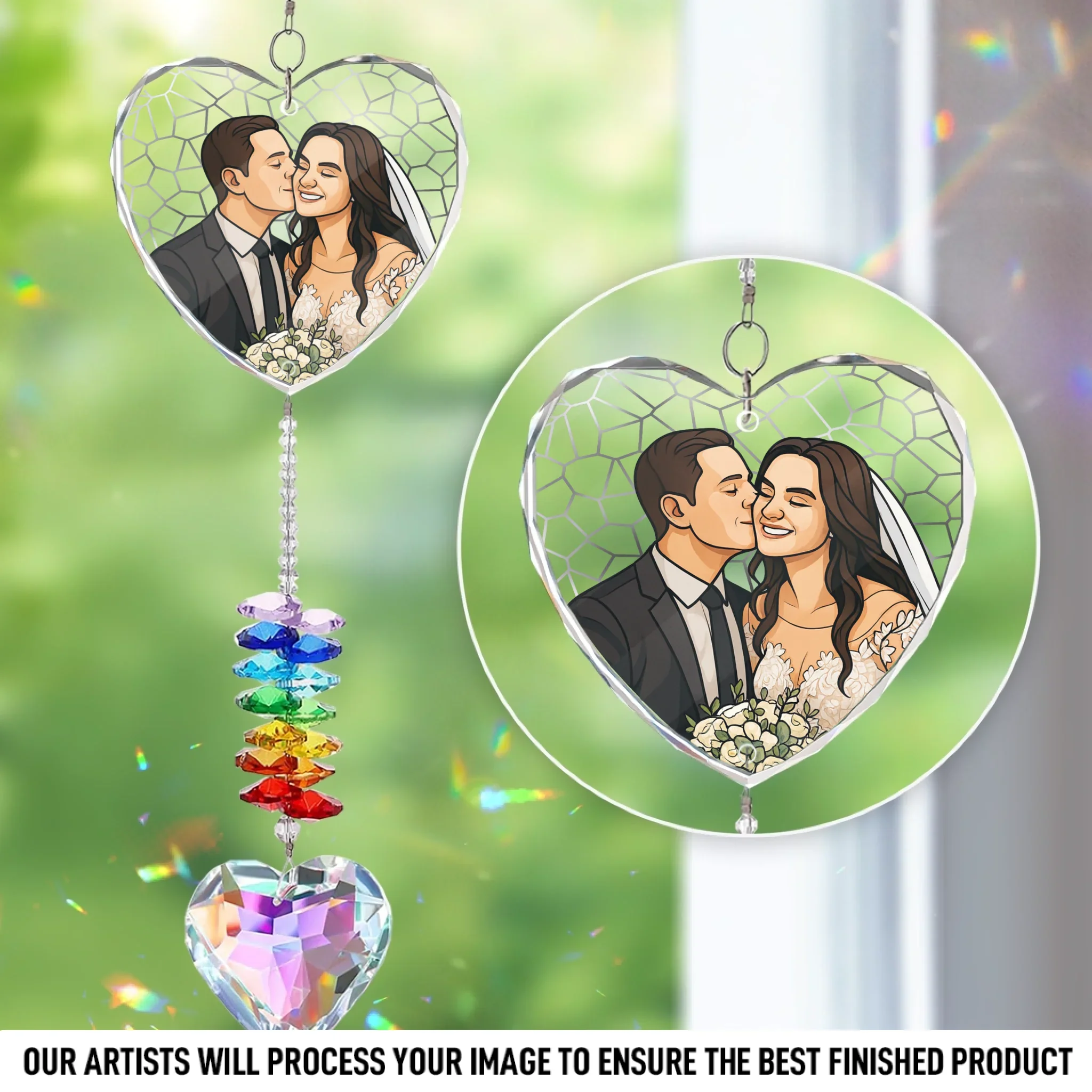 Custom Photo Crystal Heart Suncatcher - Personalized Anniversary Wedding Gifts For Husband And Wife, Him And Her - A Love That Never Fades - Robaser