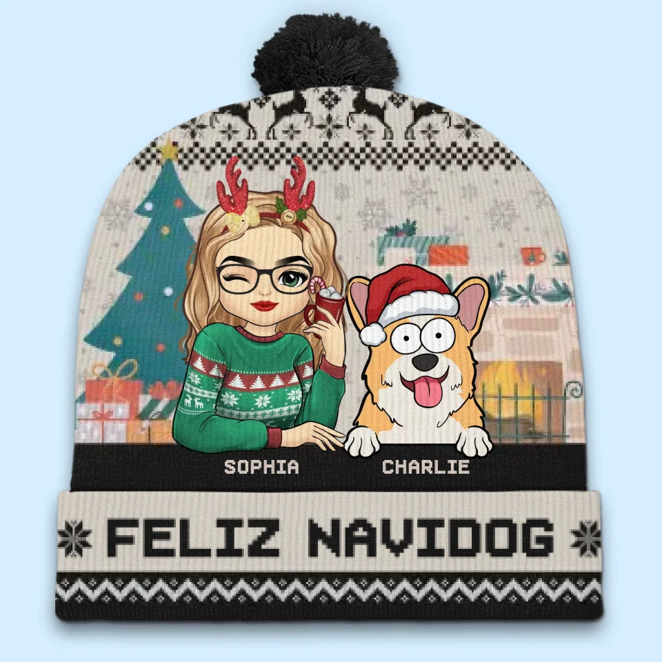 Season's Greetings From My Furry Family To Yours - Dog & Cat Personalized Custom Christmas Beanie Hat - Christmas Gift For Pet Owners, Pet Lovers - Robaser