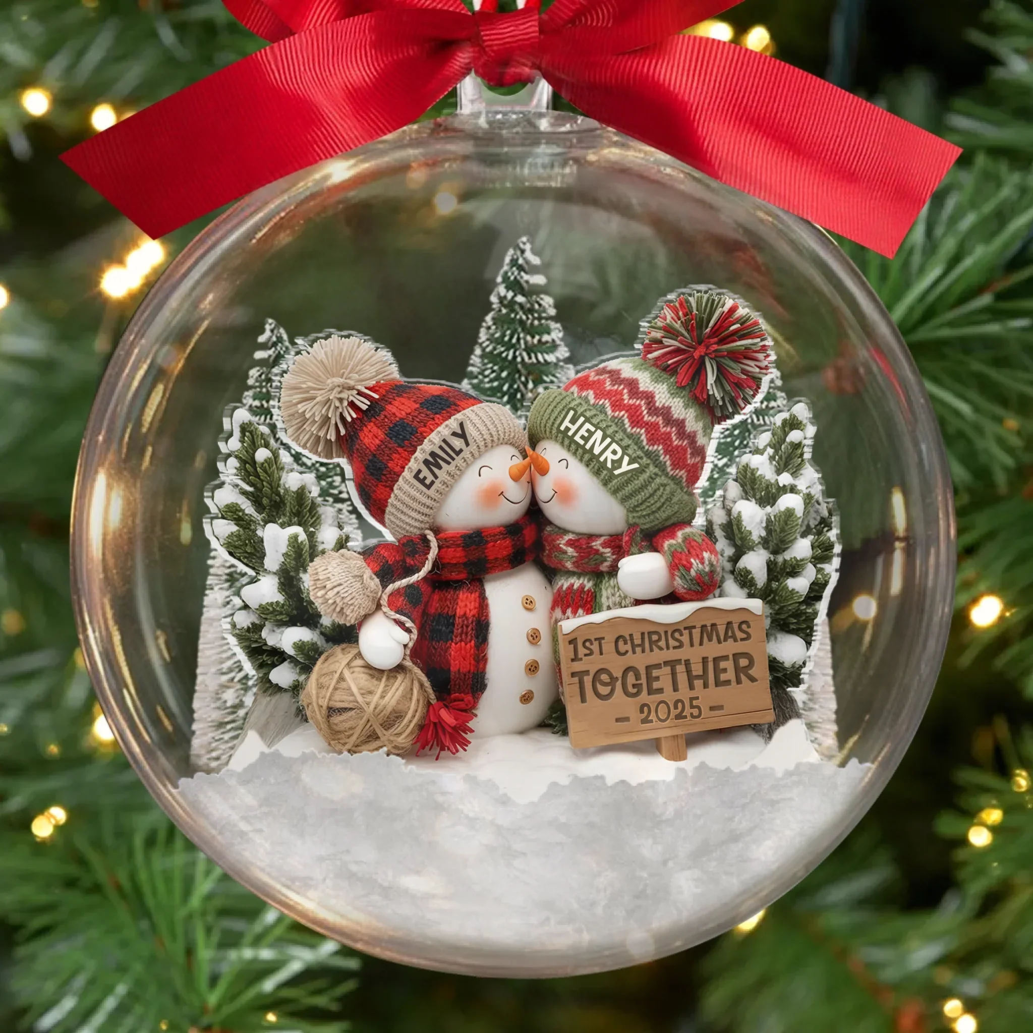 Custom First Christmas 3D Acrylic Ball Ornament - Personalized Anniversary Christmas Wedding Gifts For Husband And Wife, Him And Her - You And Me Forever - Robaser